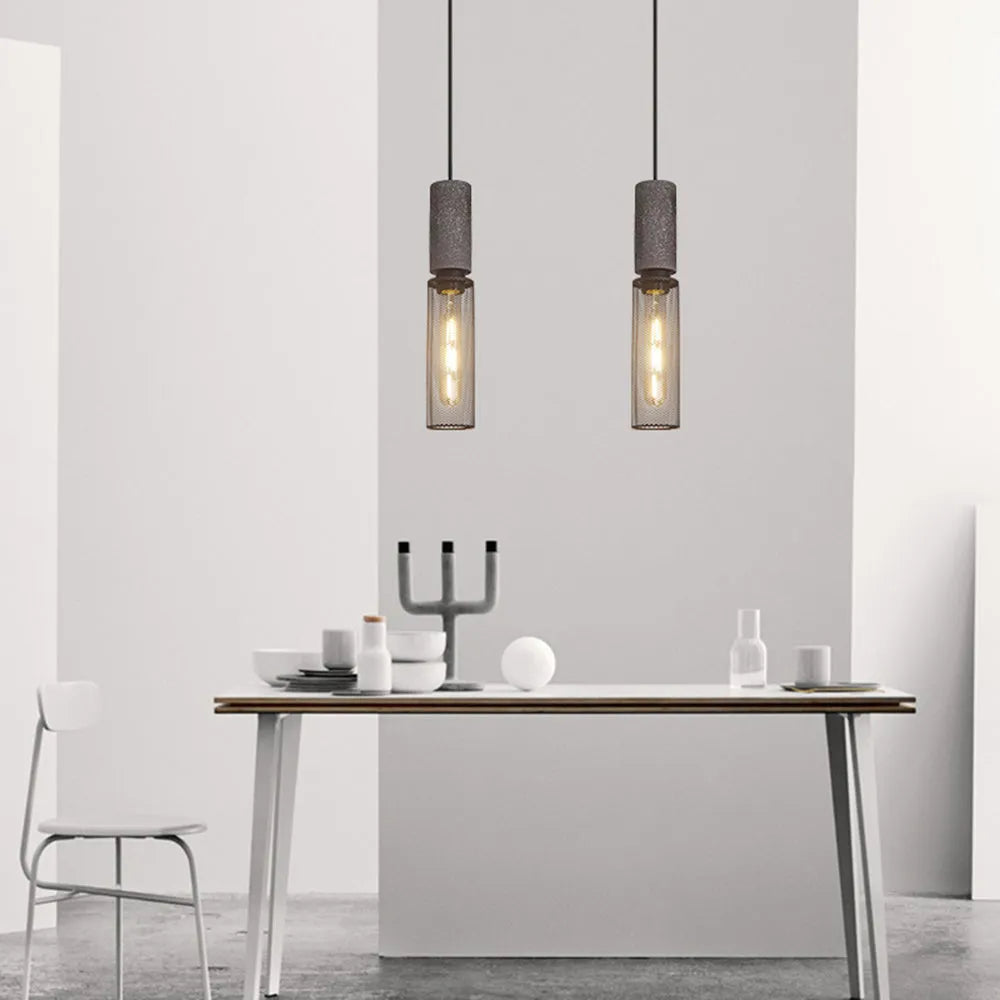 Xenith Industrial Cylindrical Pendant Light, Cement/Metal - Neutralighting