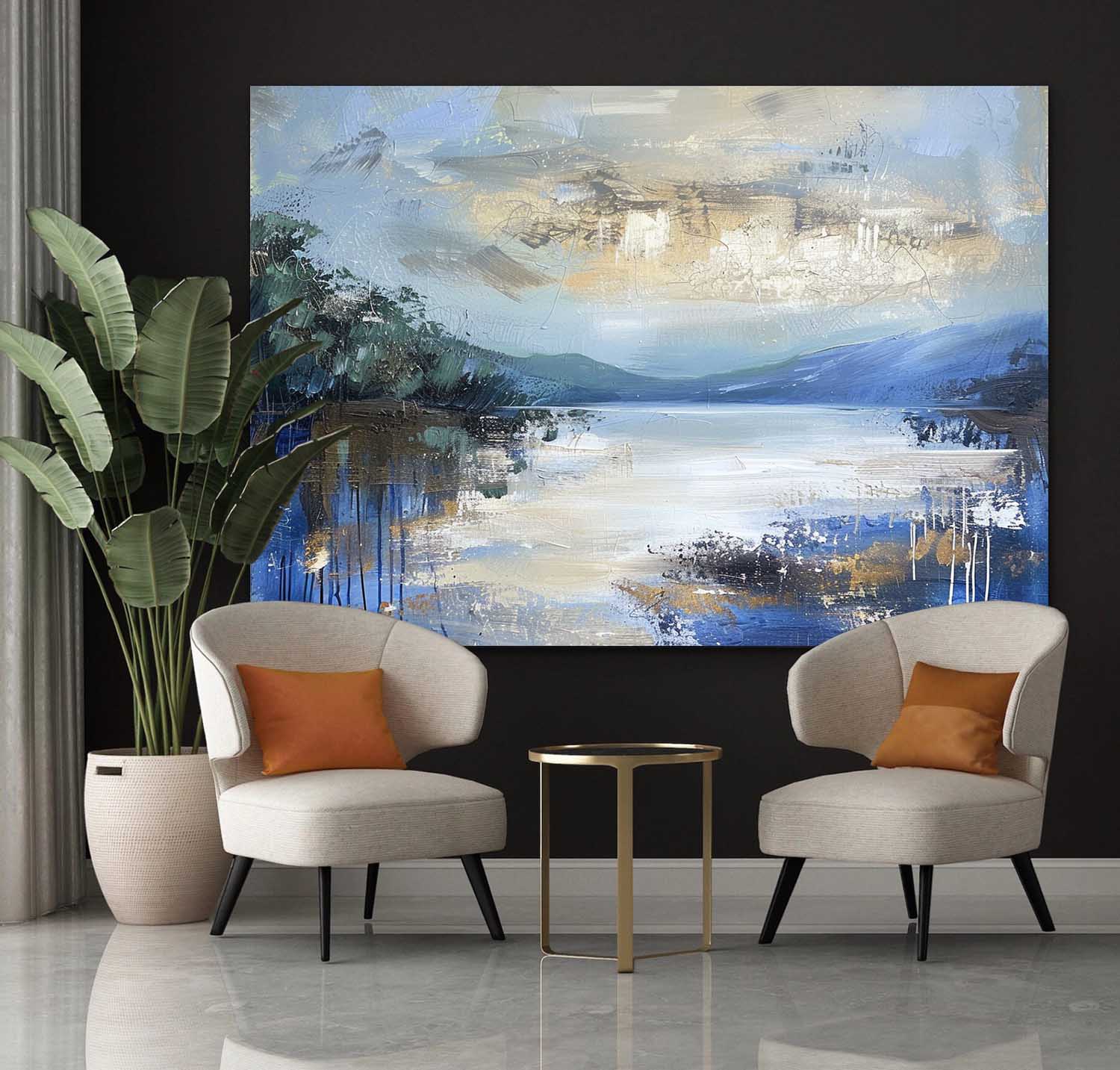 Blue Gold Abstract Painting