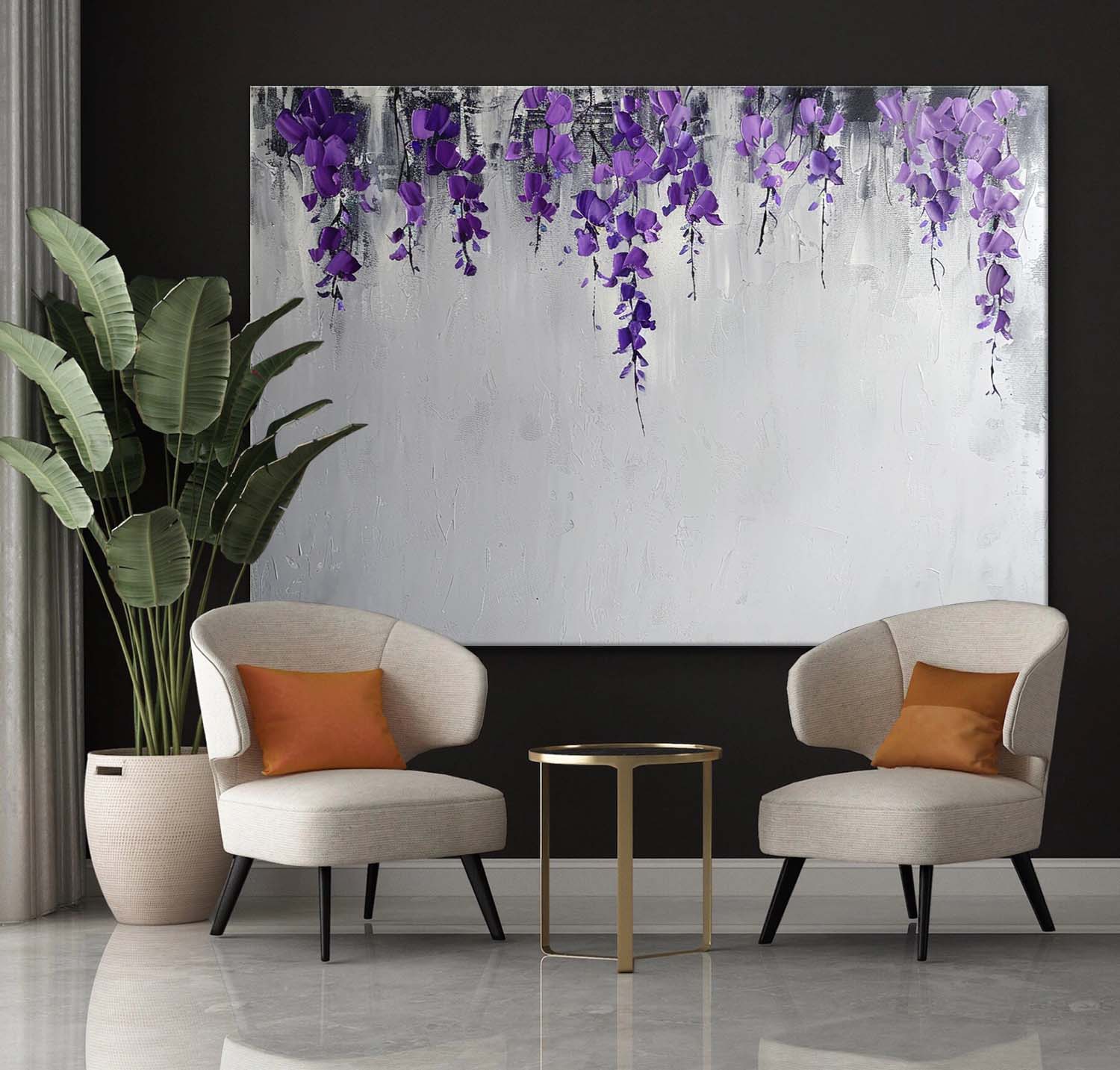 Wall Art Cascading Purple Wisteria Minimalist