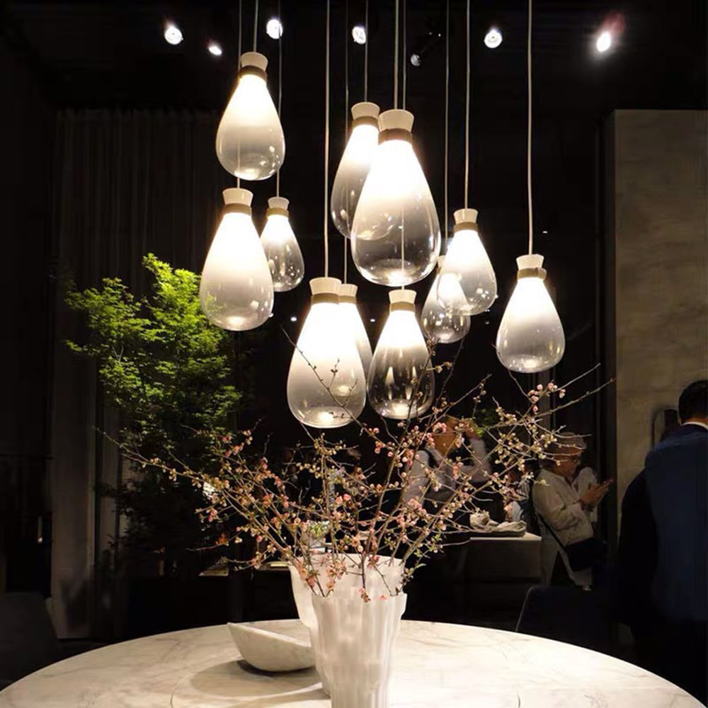 Valentina Minimalist Teardrop Shaped Glass Pendant Light, Smoke Gray/White - Neutralighting