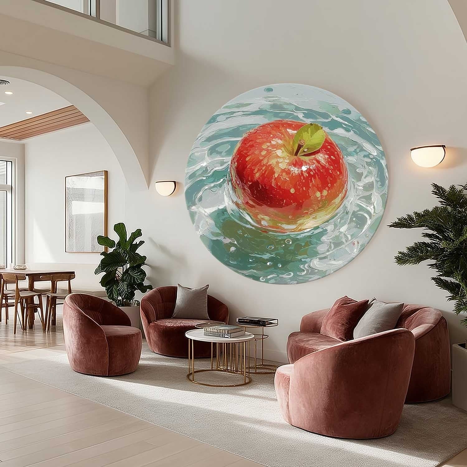 Glossy Red Apple Aqua Water Canvas Art