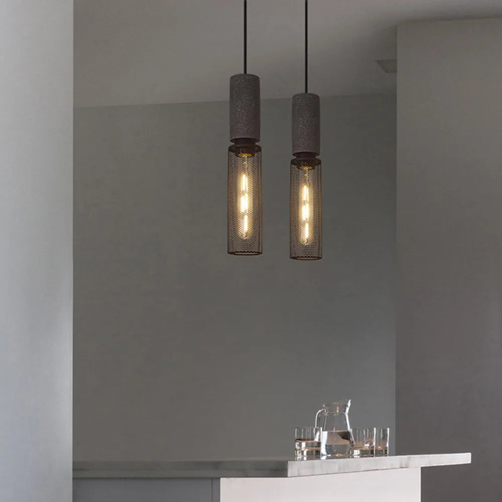 Xenith Industrial Cylindrical Pendant Light, Cement/Metal - Neutralighting