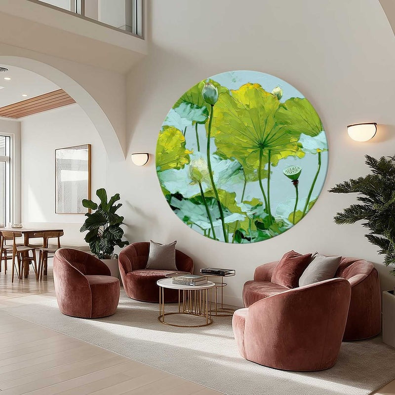 Green Lotus Pond Round Painting