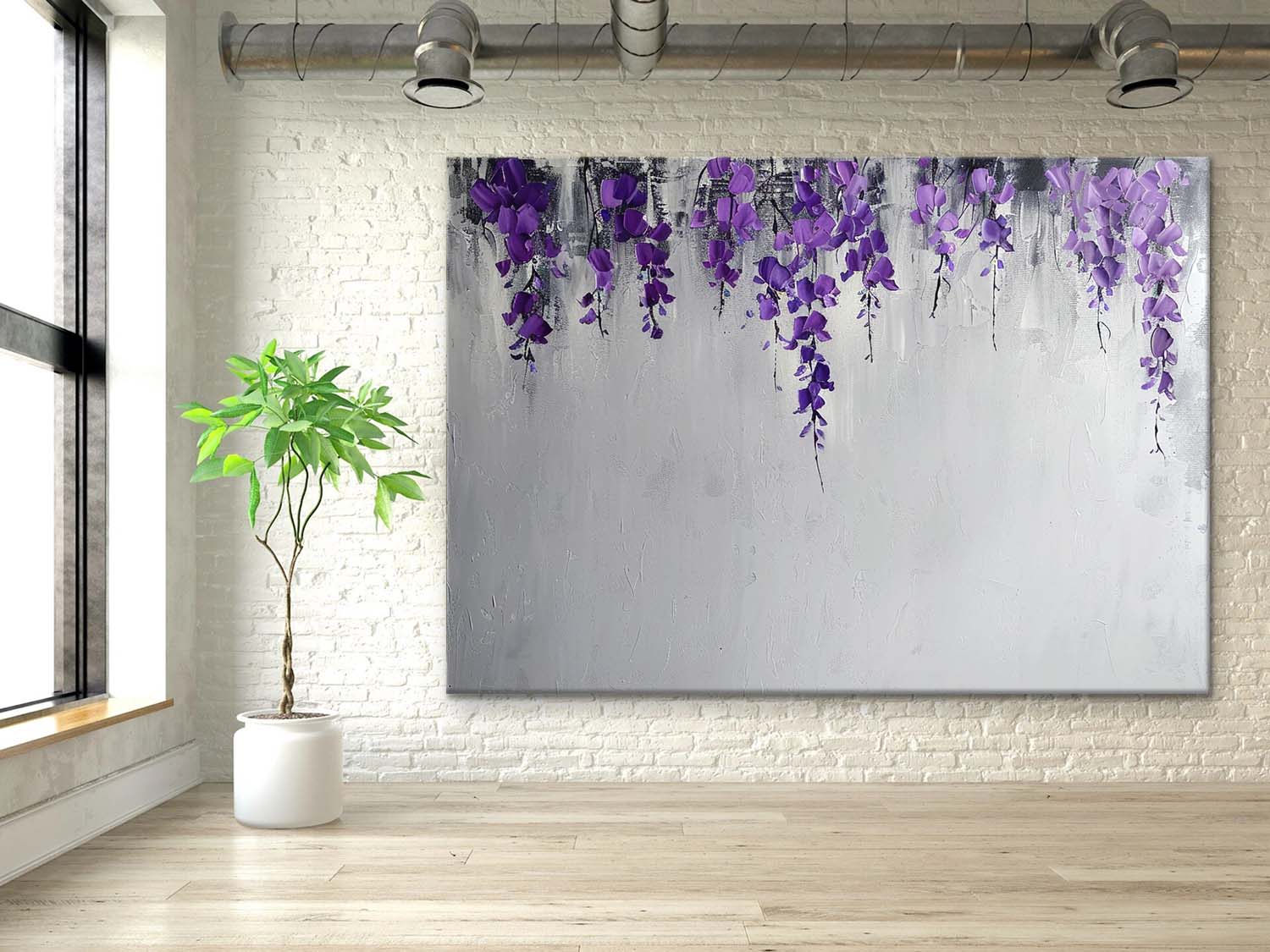 Wall Art Cascading Purple Wisteria Minimalist