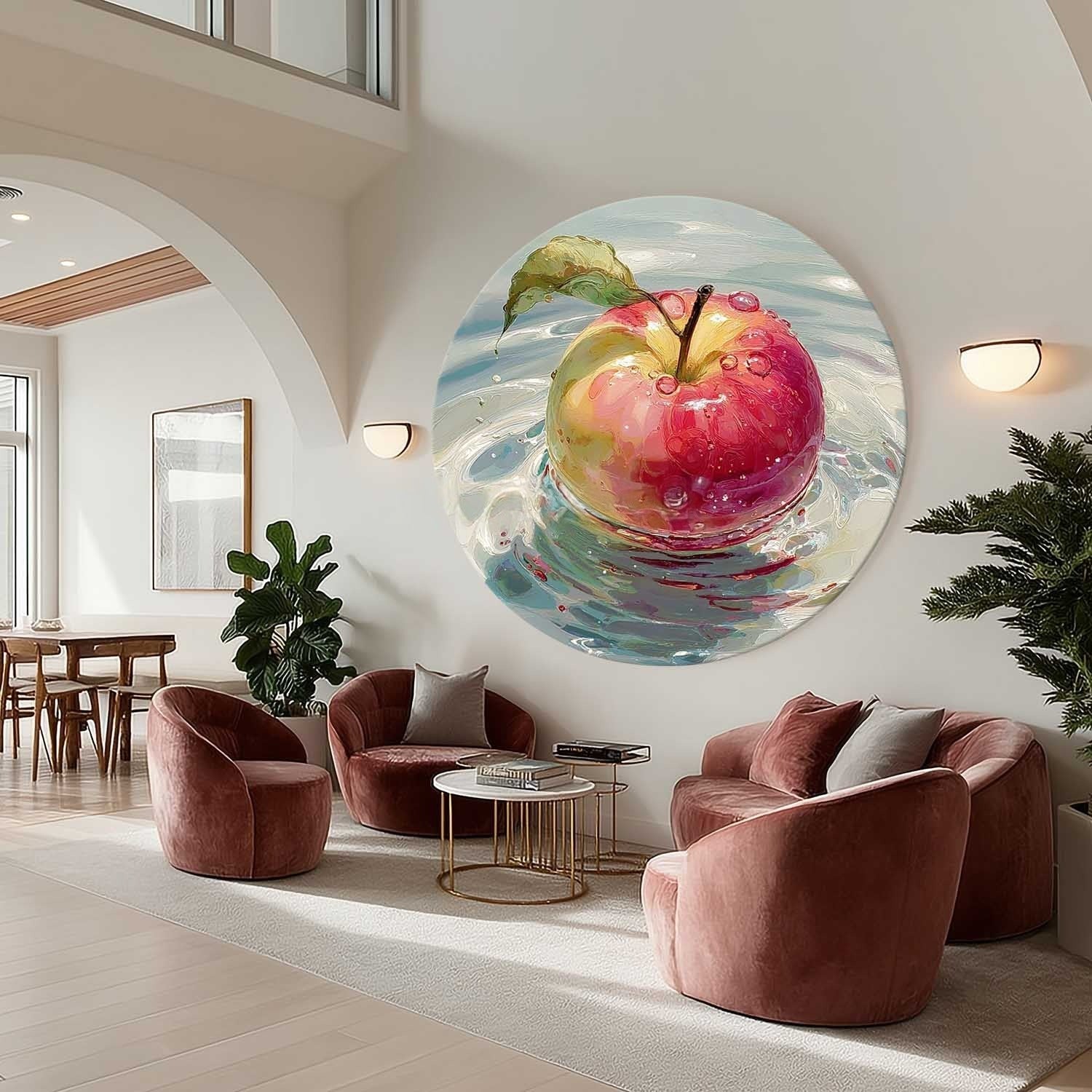 Watercolor Red Apple Water Ripple Canvas Art