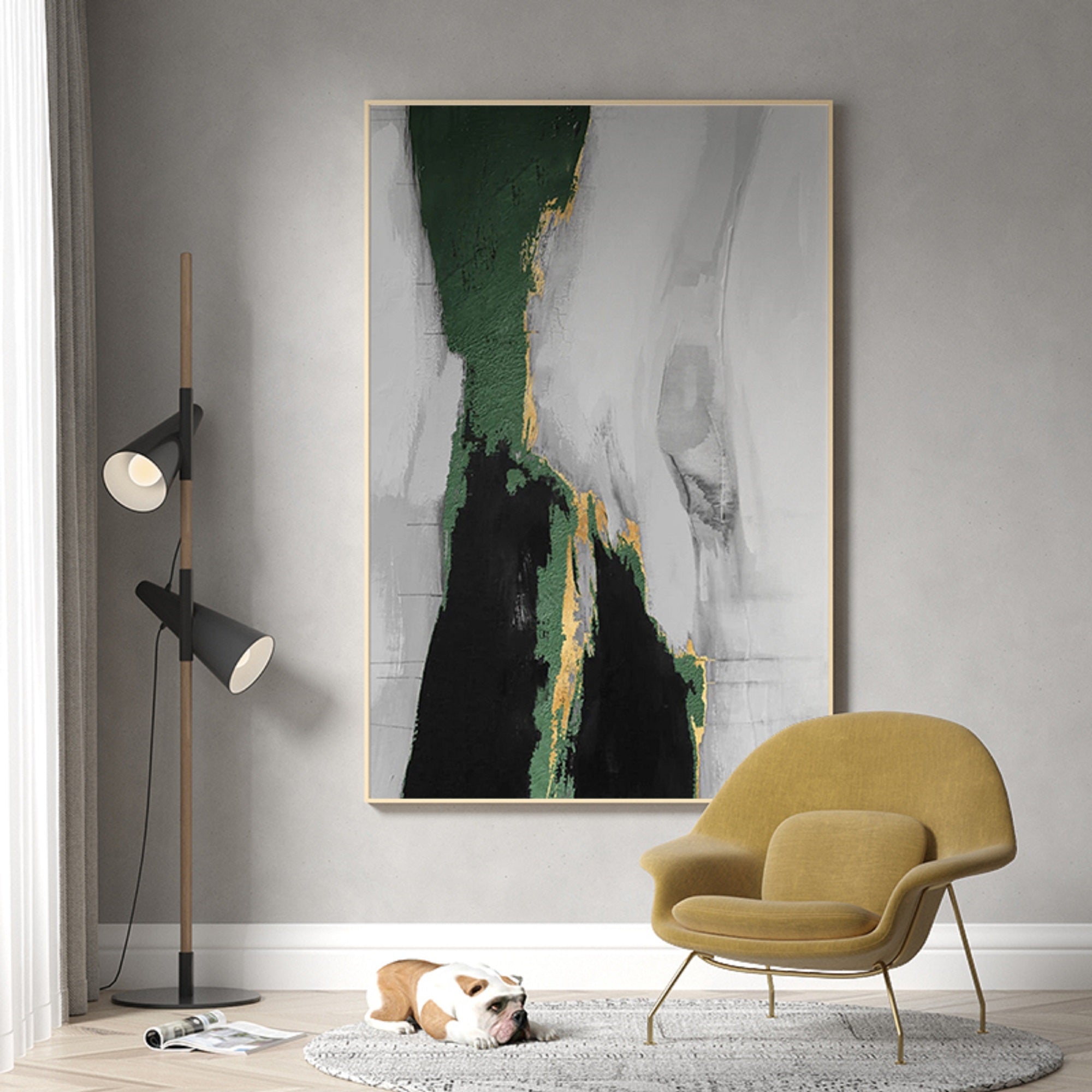 Green And Gold Abstract Painting ABAV133 - Neutralighting
