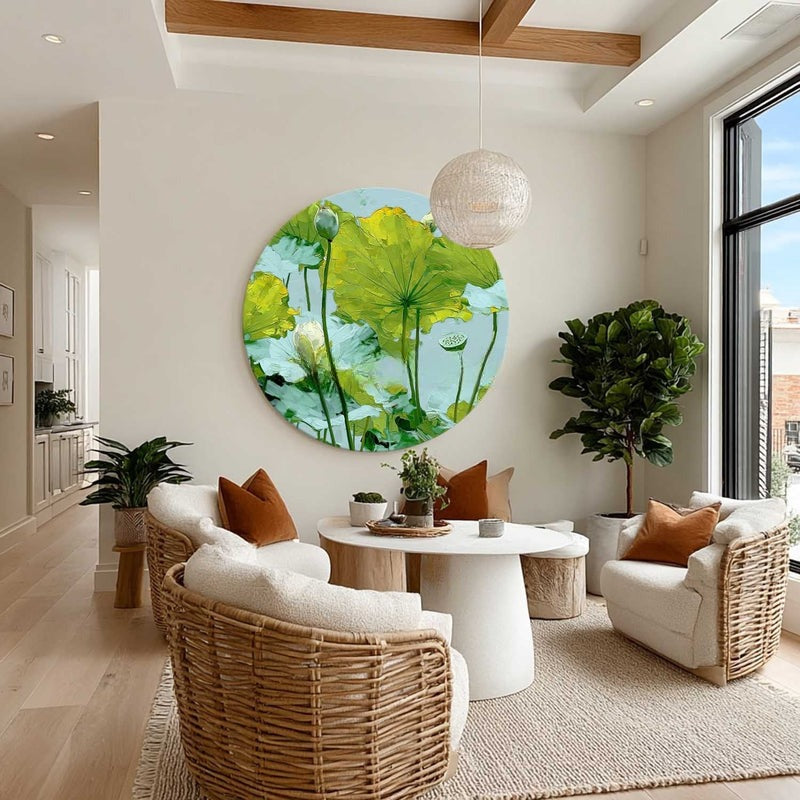 Green Lotus Pond Round Painting