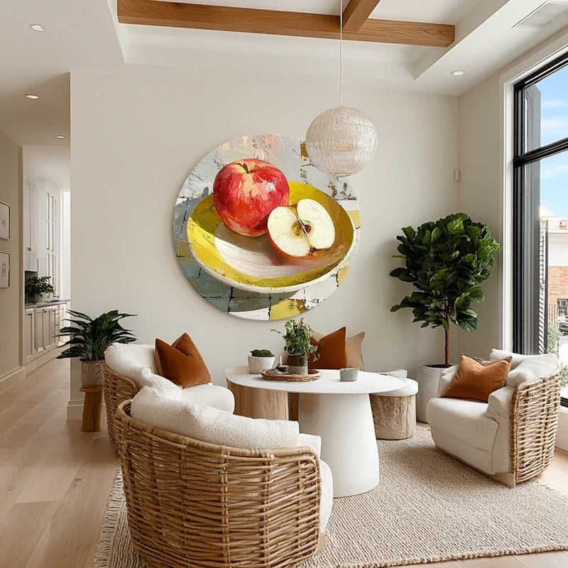 Red Apple Still Life Round Painting