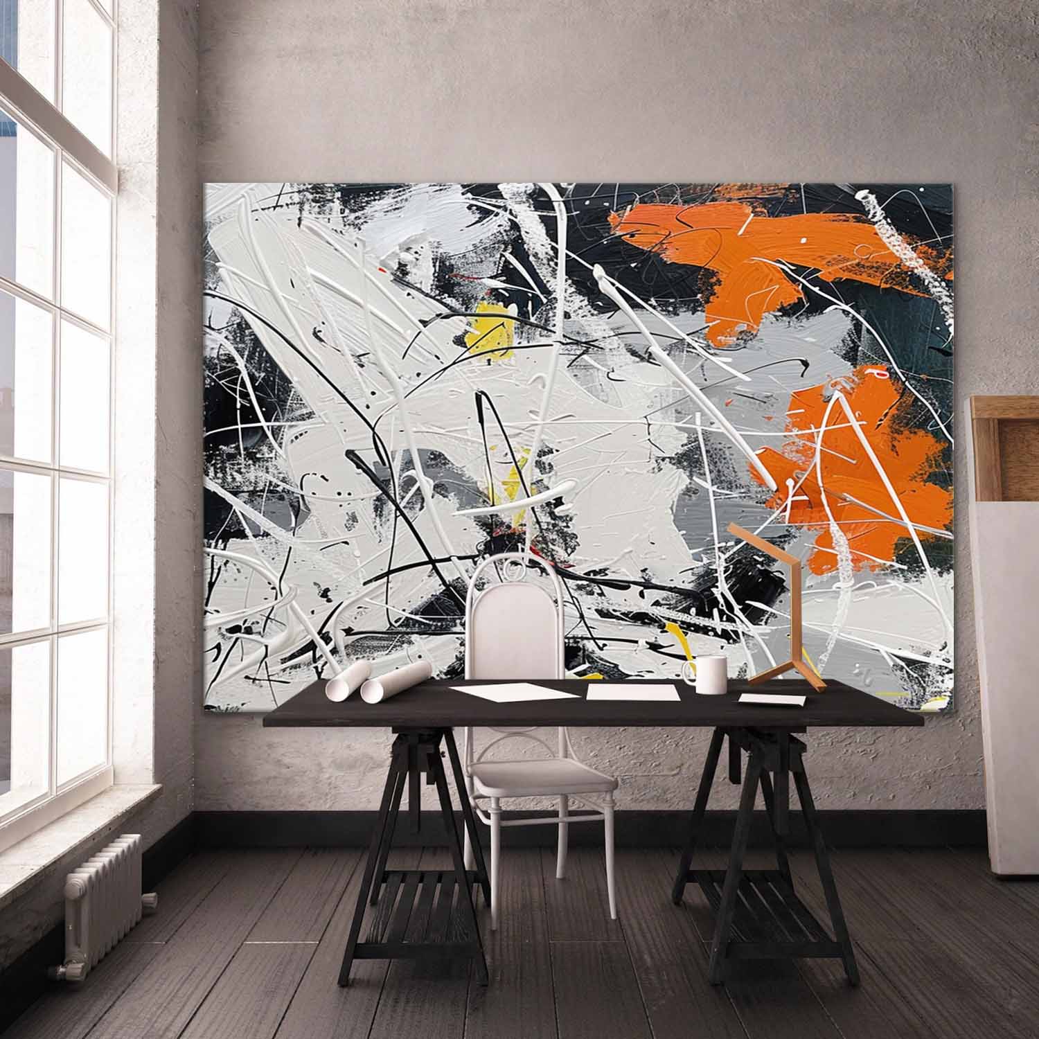 Wall Art Chaotic Abstract Dripping Lines Orange