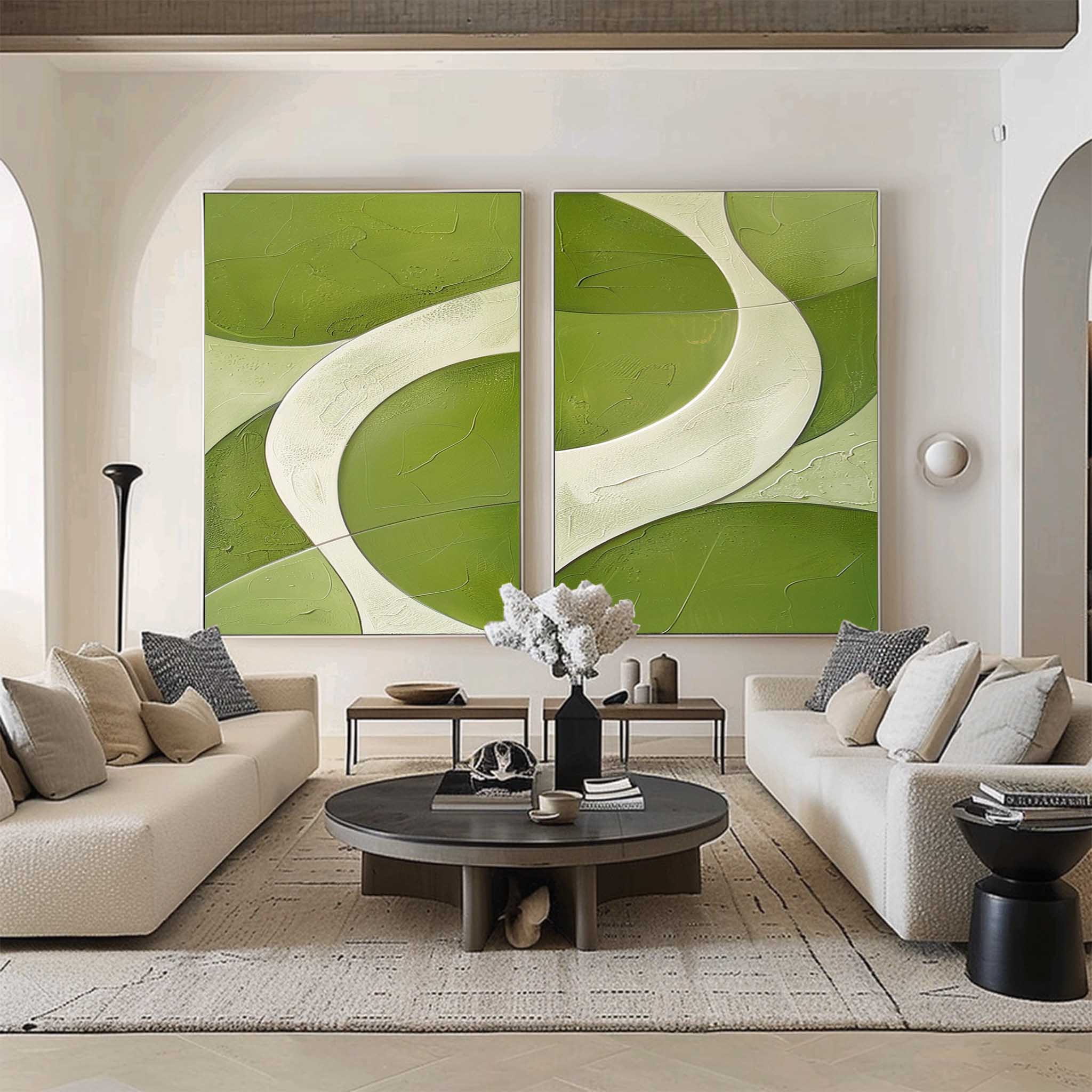 Green White Flowing Abstract Painting