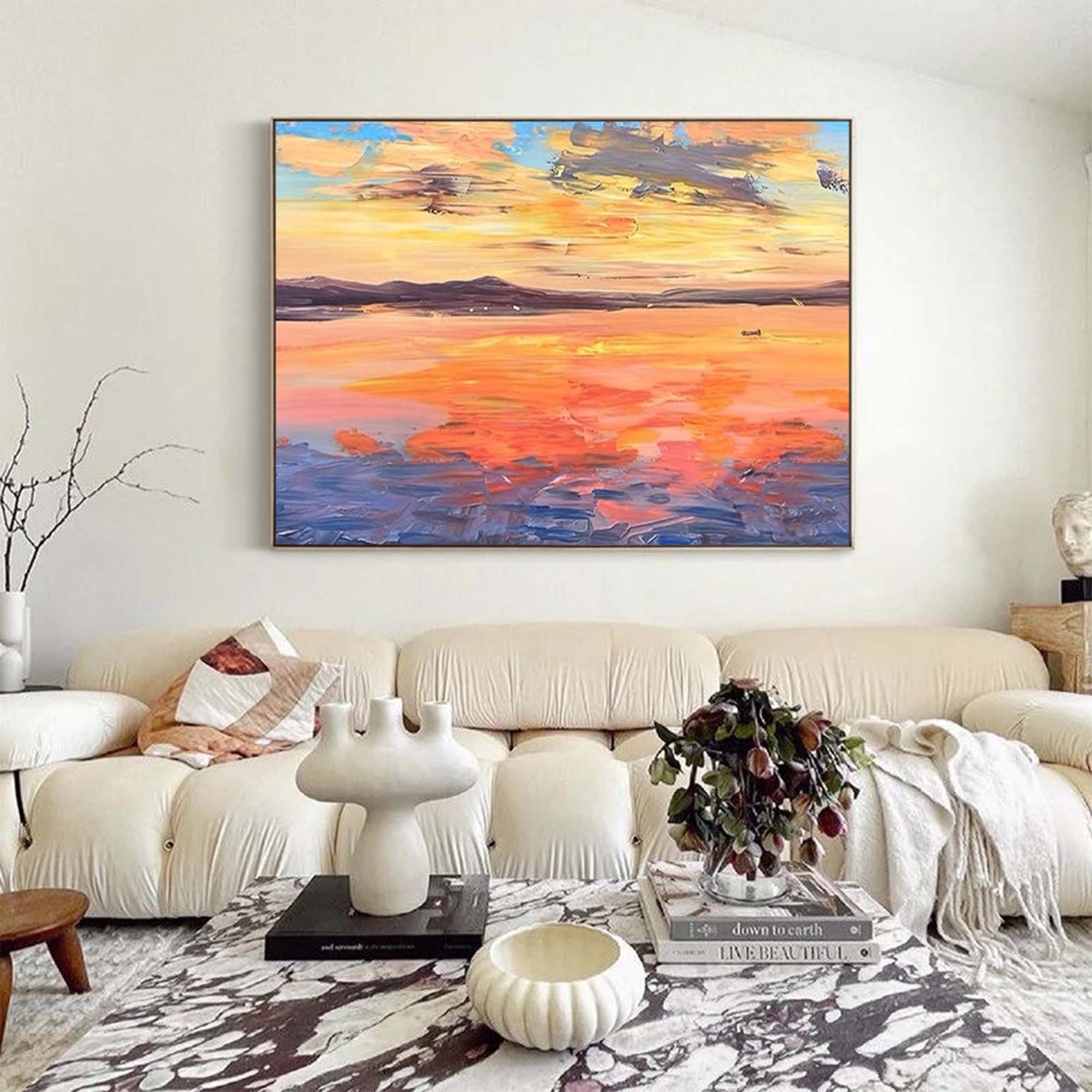 Sunset Ocean Seascape Impasto Canvas Wall Art