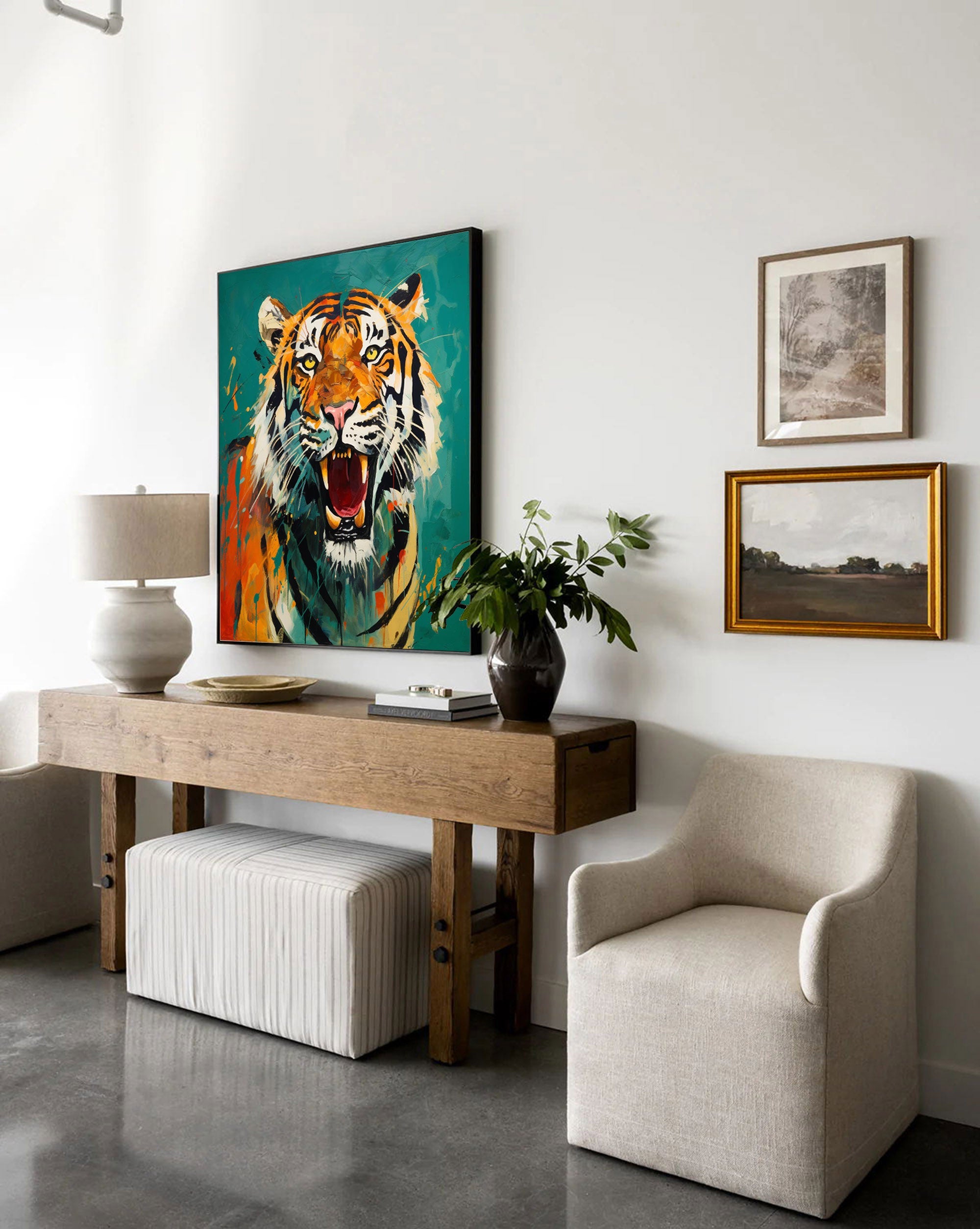 Dynamic Splash‑Ink Tiger Wall Art