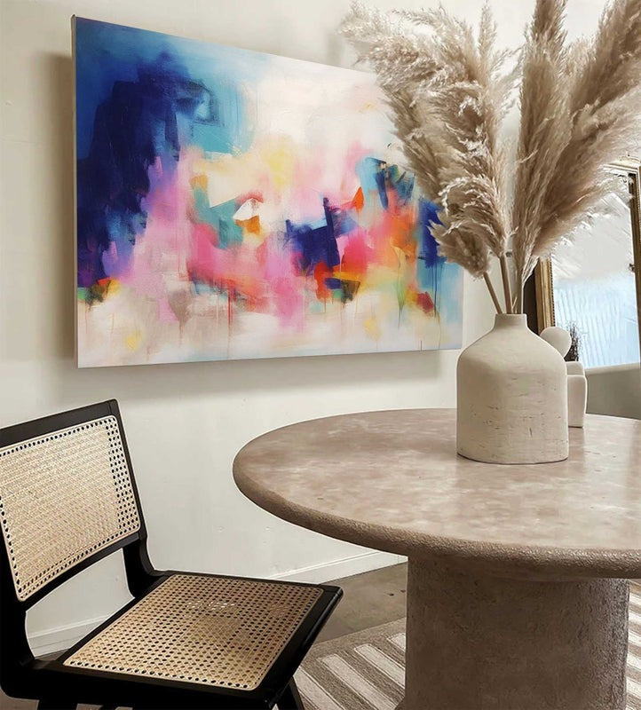 Vibrant Blue Pink Abstract Canvas Painting