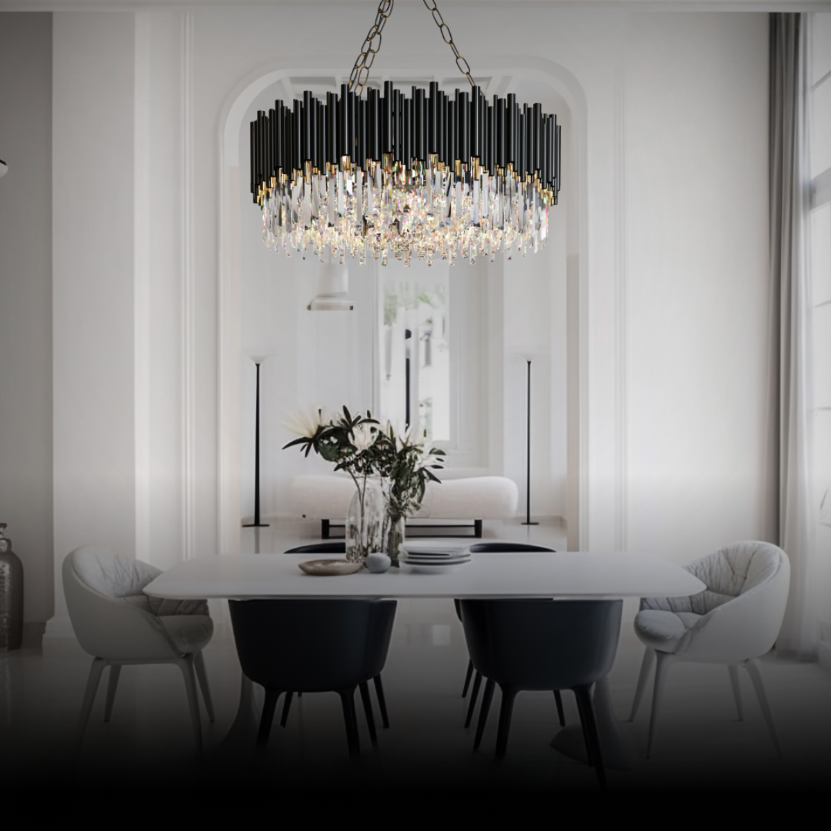 Kristy Industrial Cylindrical Crystal/Metal Chandeliers Black Living Room - Neutralighting