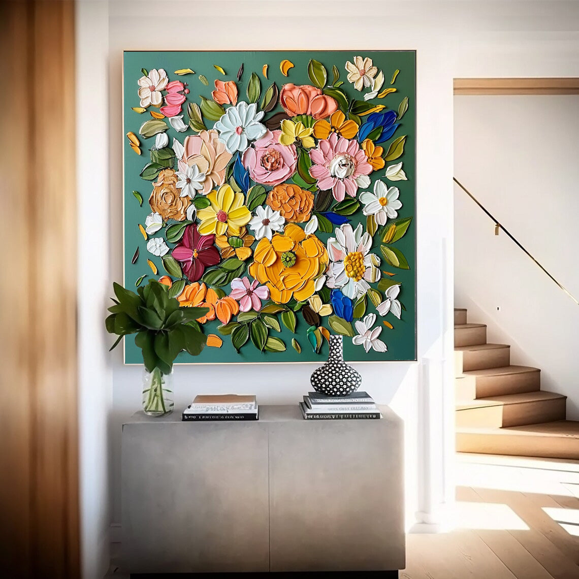 Wall Art Impasto Flower Contemporary Cheerful