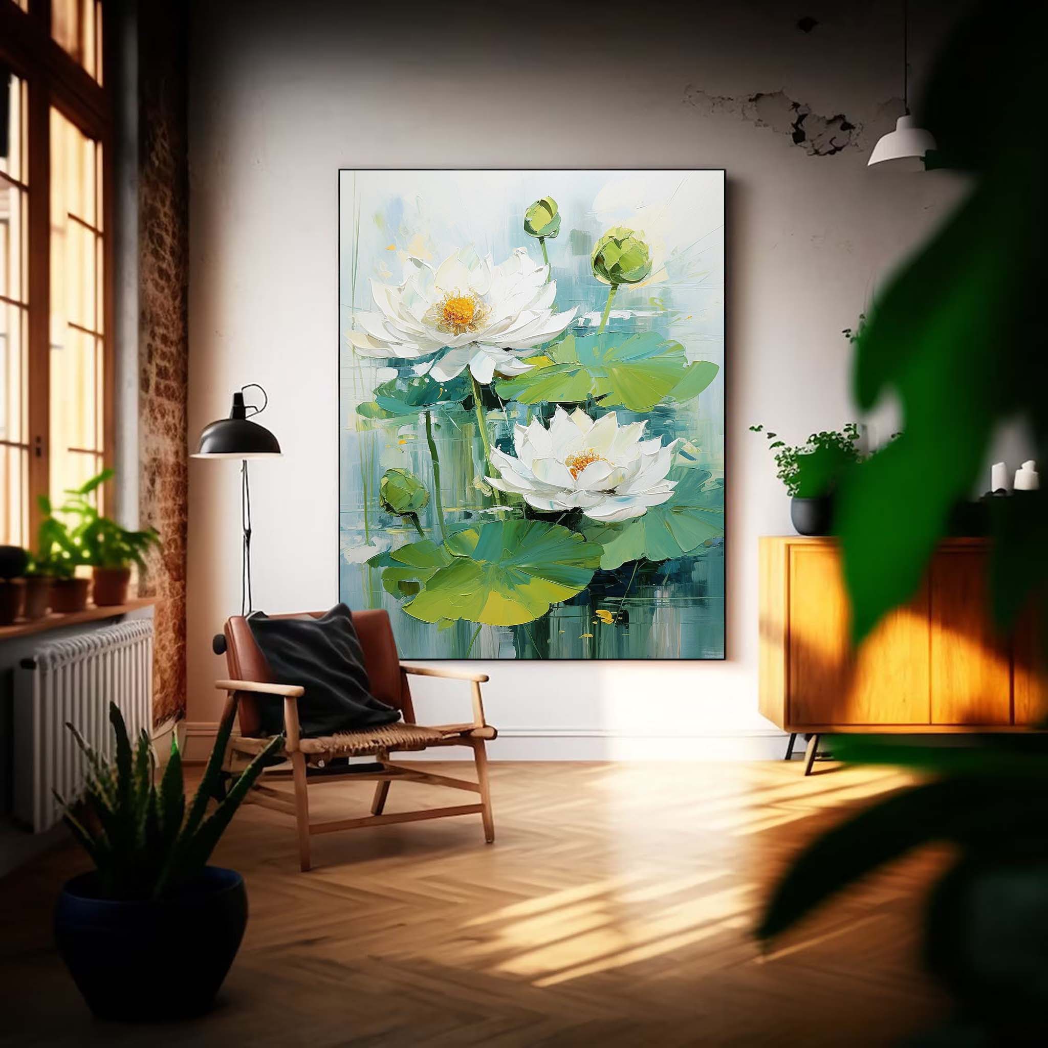White Lotus Floral Impasto Canvas Wall Art