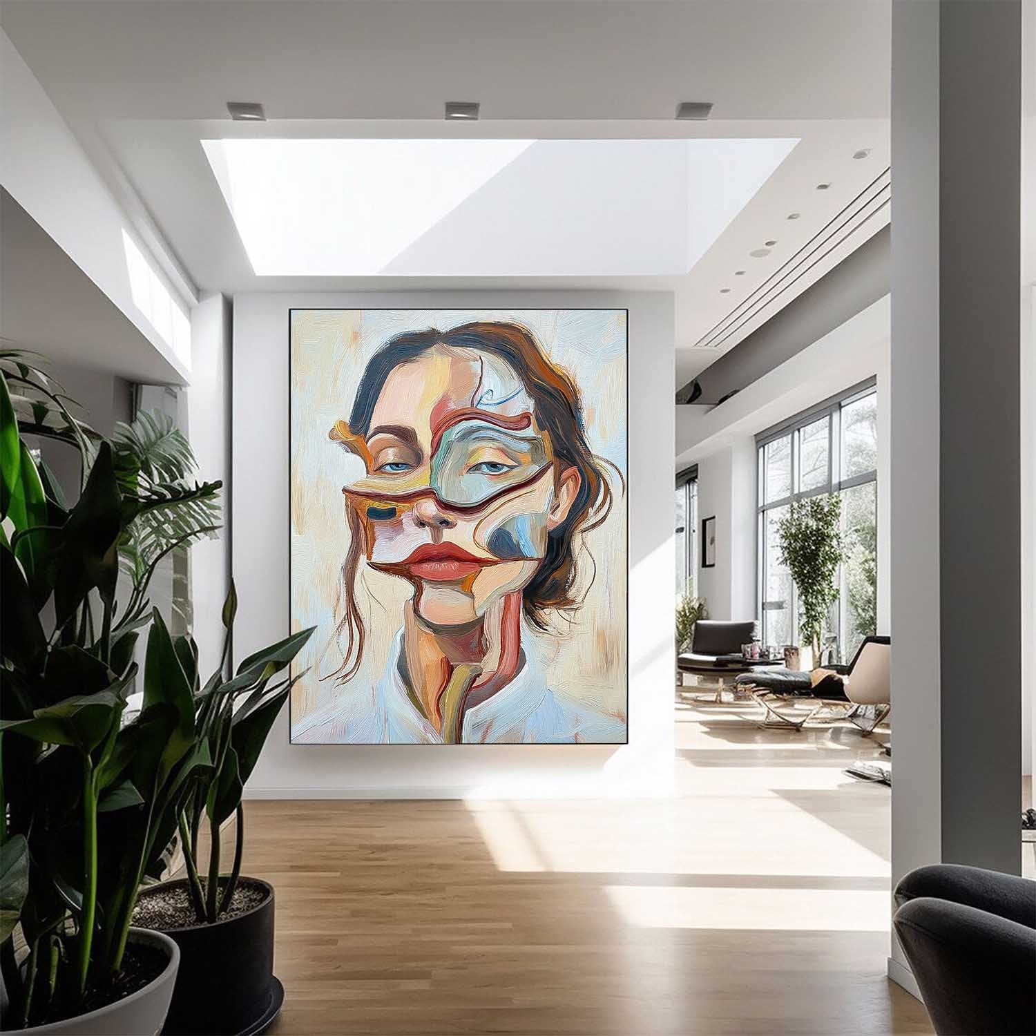 Wall Art Abstract Woman Beige Blue Contemporary