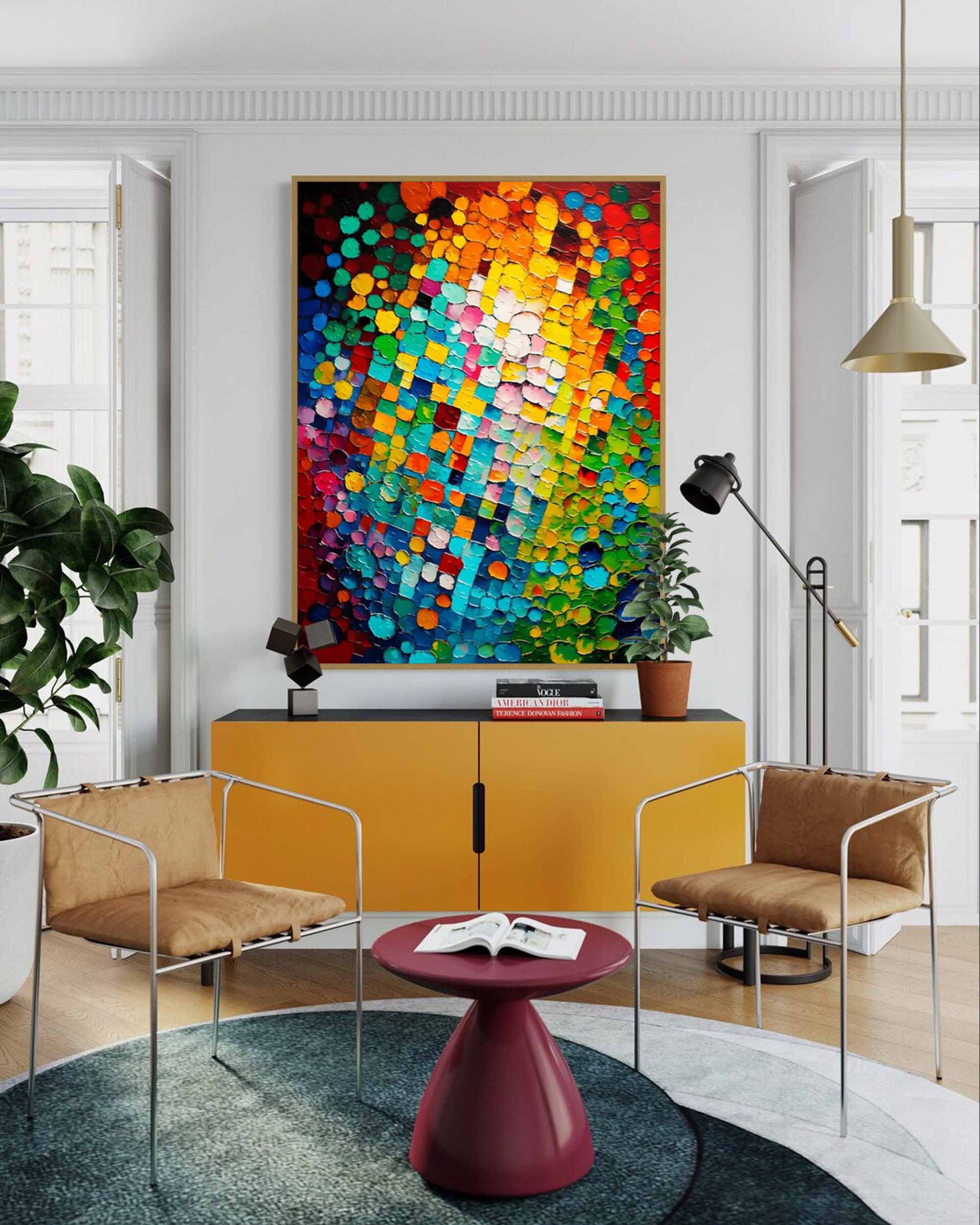 Wall Art Impasto Vibrant Multicolor Dot Mosaic