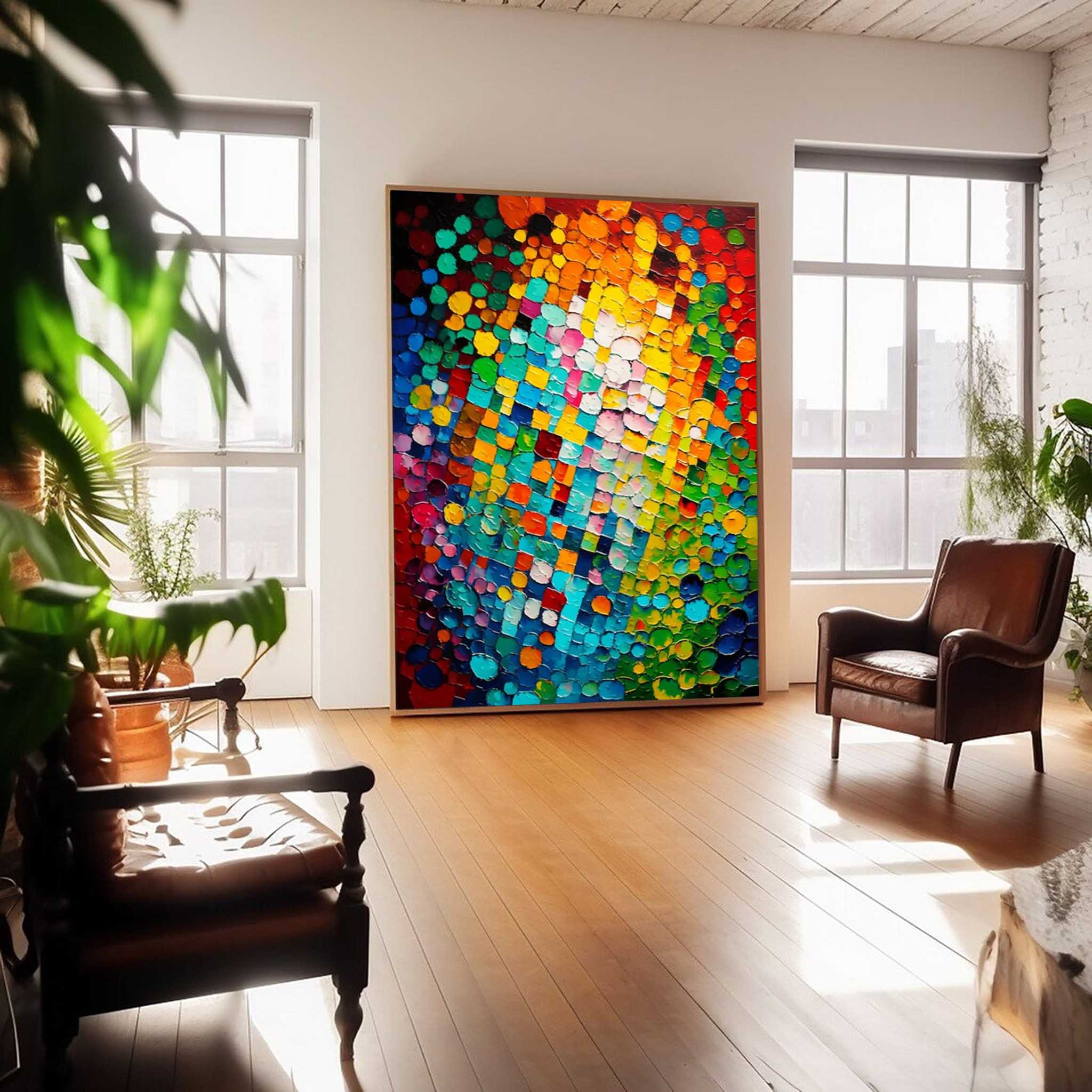 Wall Art Impasto Vibrant Multicolor Dot Mosaic