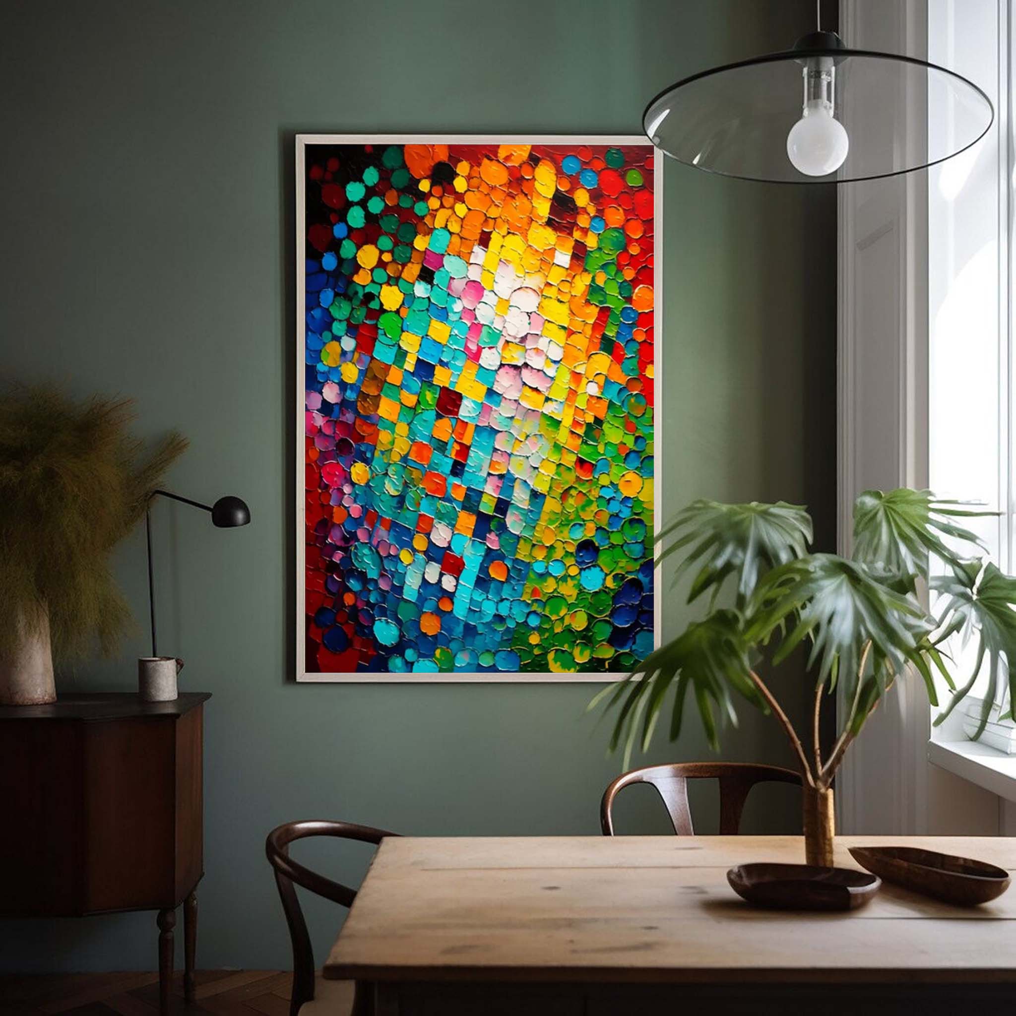 Wall Art Impasto Vibrant Multicolor Dot Mosaic