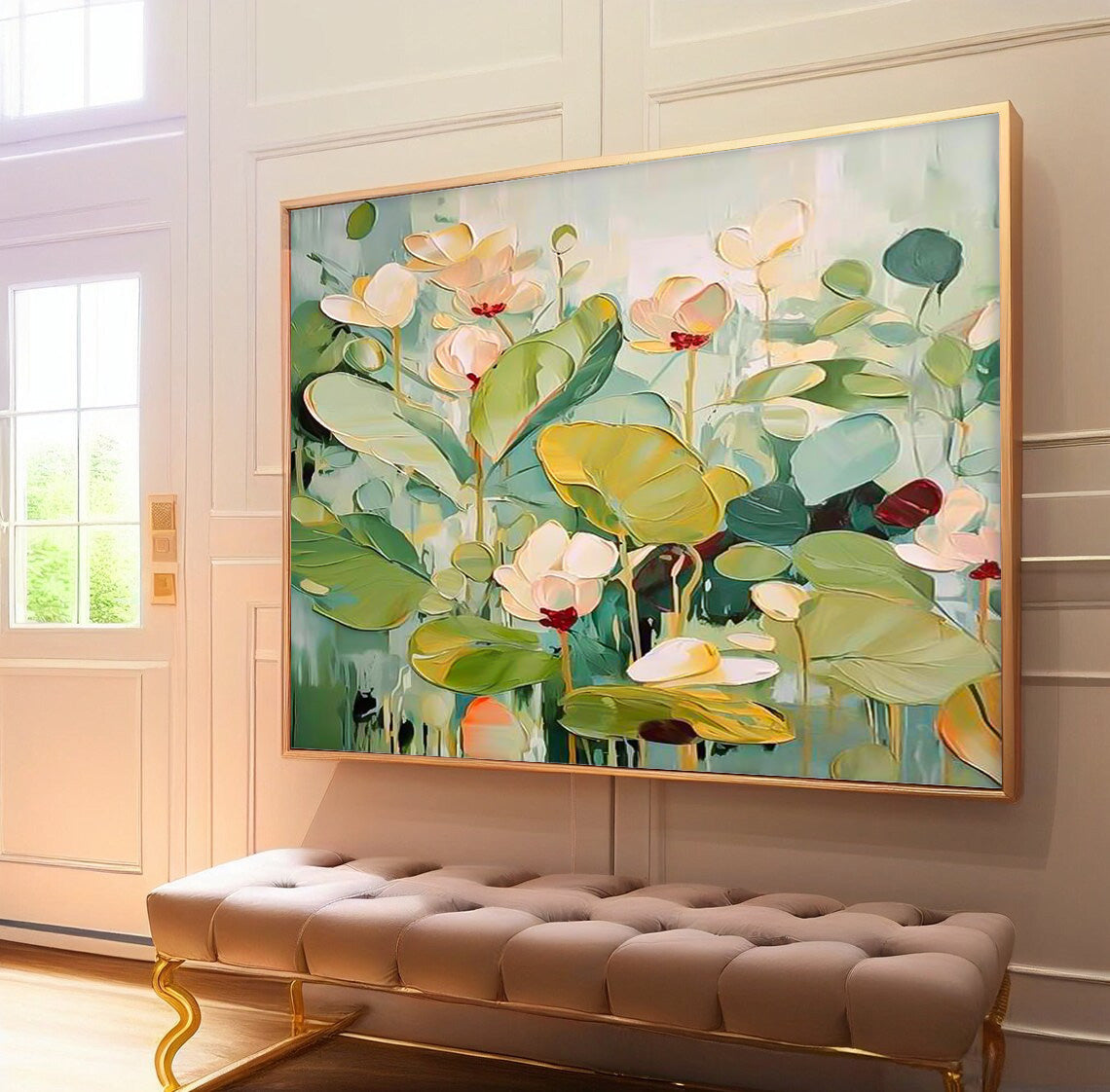Wall Art Water Garden Bloom Wall Art Lotus Pond in Green