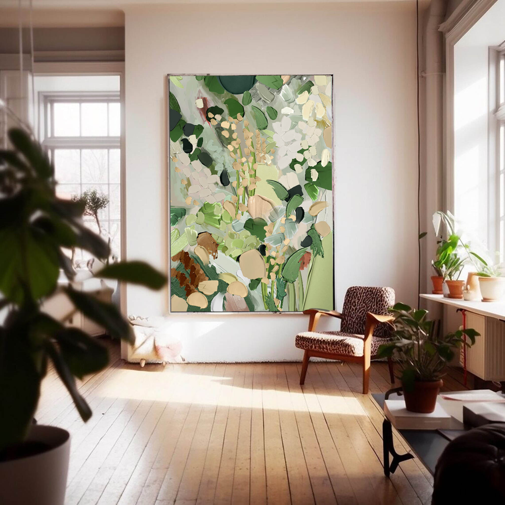 Wall Art Muted Green Tone Wild Spring Floral Bouquet