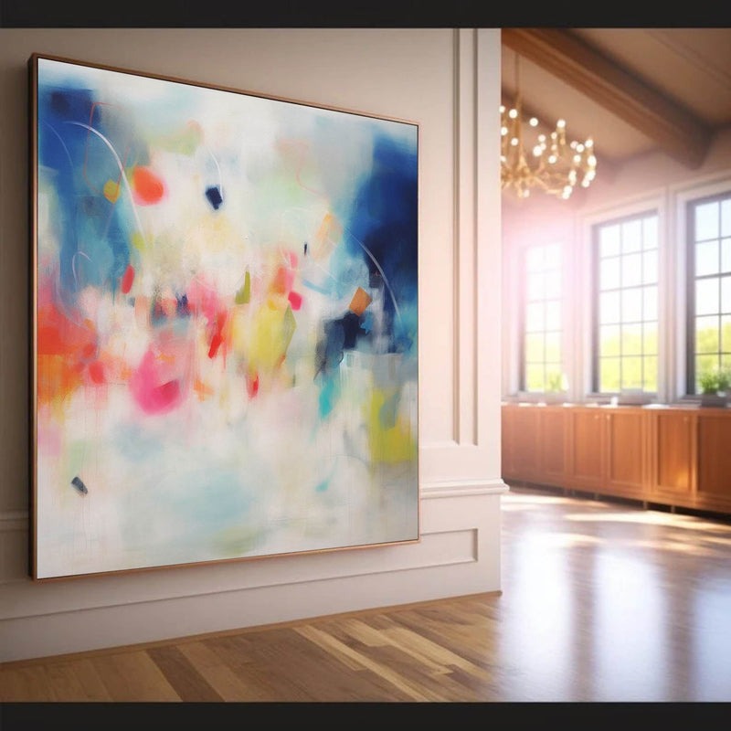 Colorful Blue Pink Abstract Oil Painting