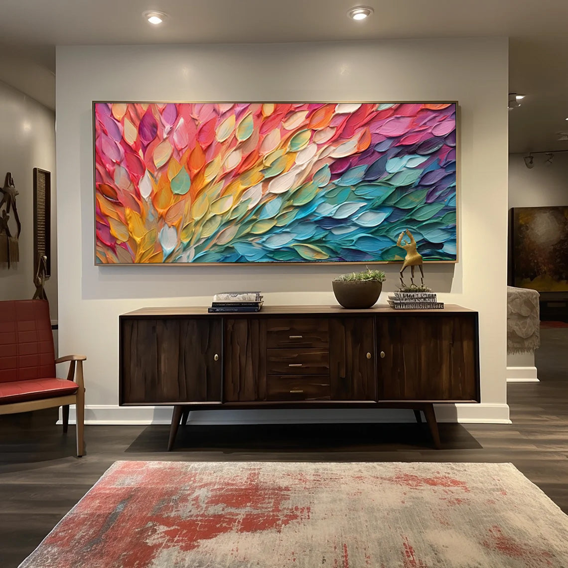 Wall Art Wide Rainbow Gradient Leaf Composition