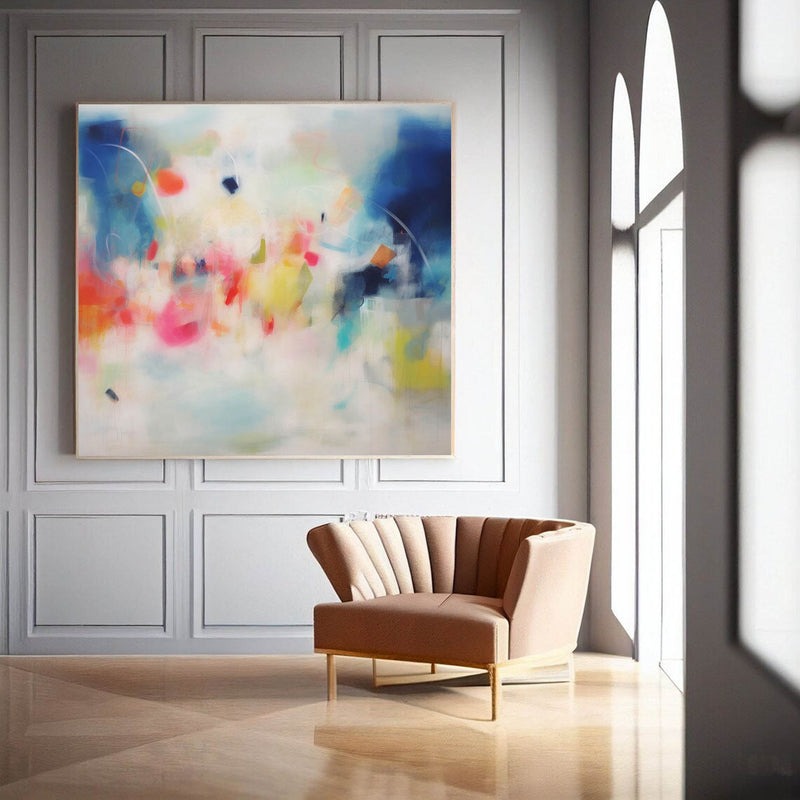 Colorful Blue Pink Abstract Oil Painting