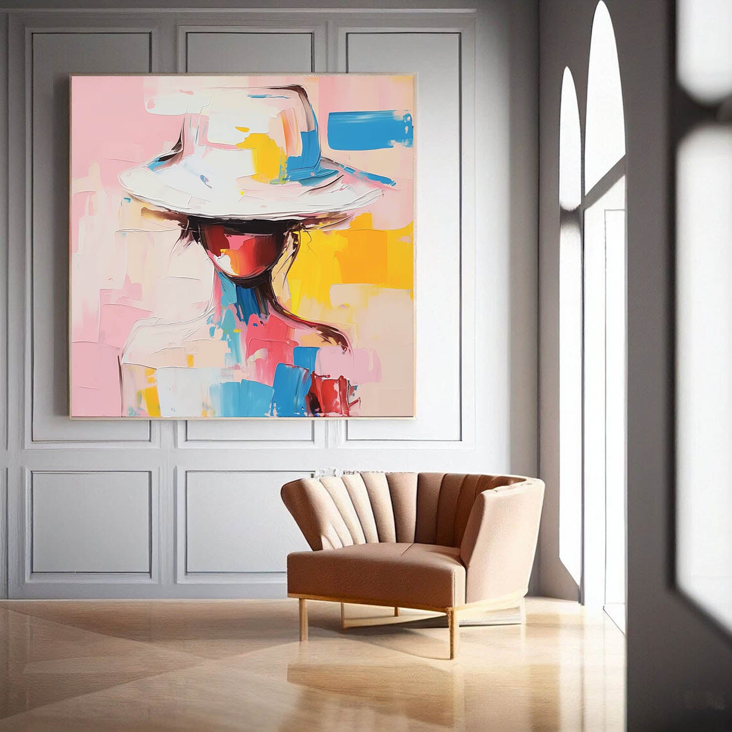 Wall Art Portrait Woman Wide Brim Hat