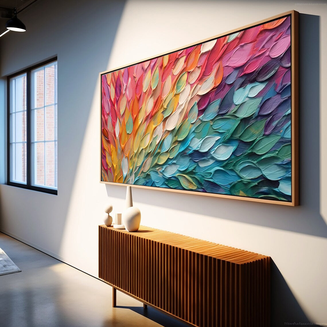 Wall Art Wide Rainbow Gradient Leaf Composition