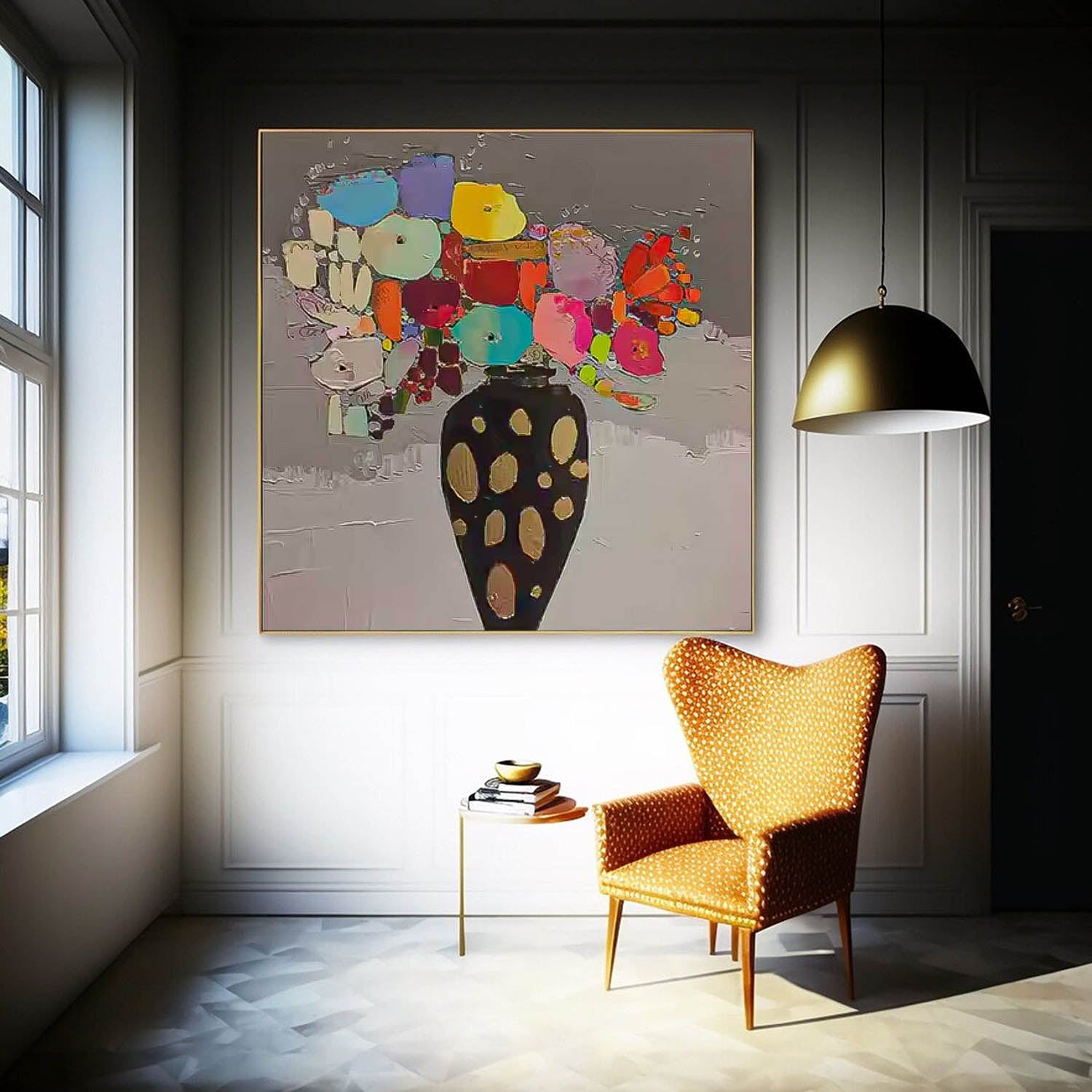 Wall Art Bold Colorful Vase Still Life Floral Arrangement