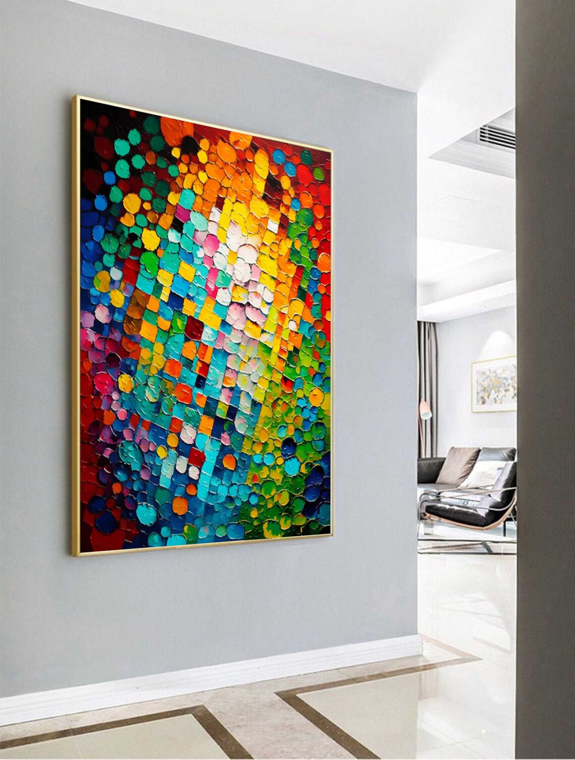 Wall Art Impasto Vibrant Multicolor Dot Mosaic