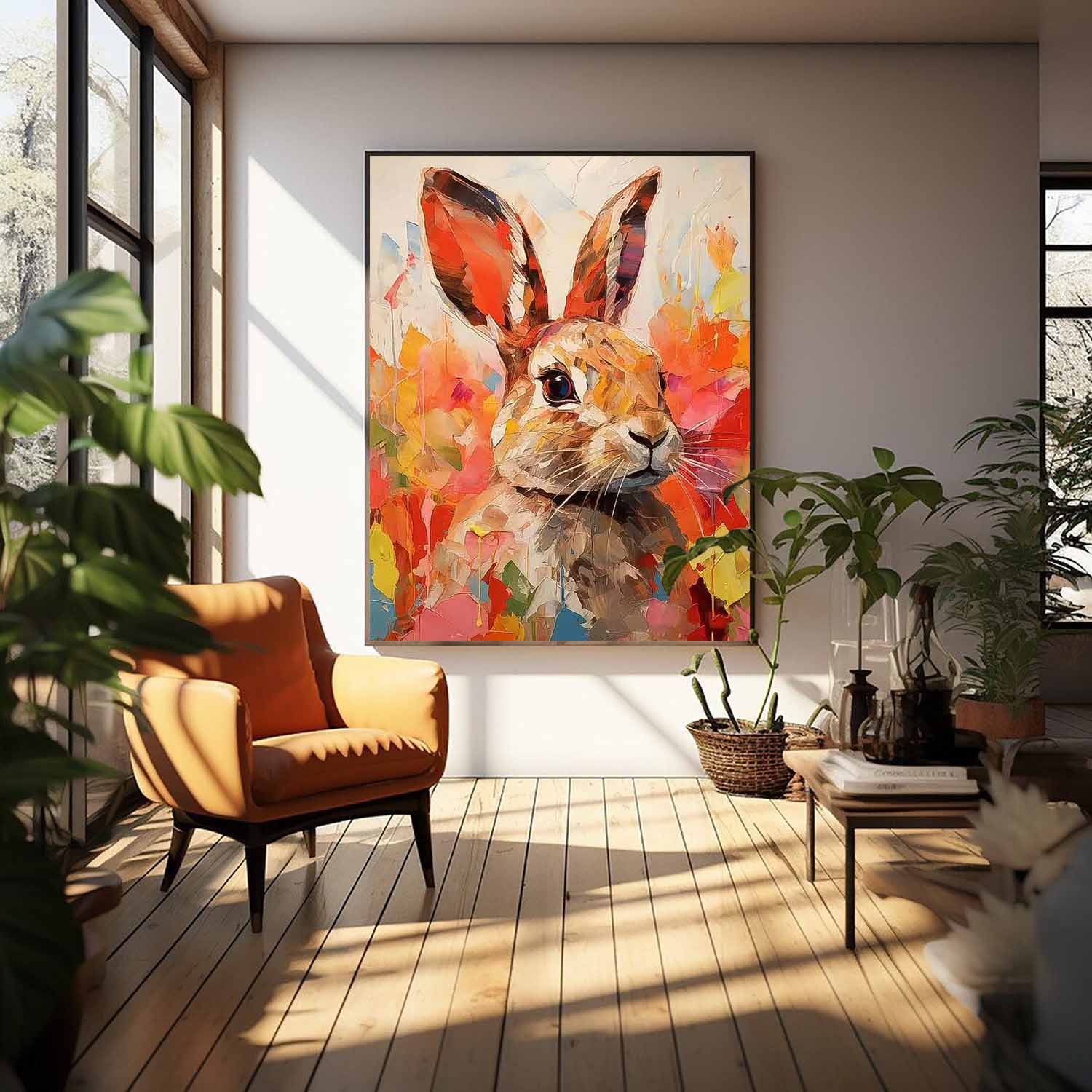 Wall Art Impasto Animal Vibrant Rabbit Decor