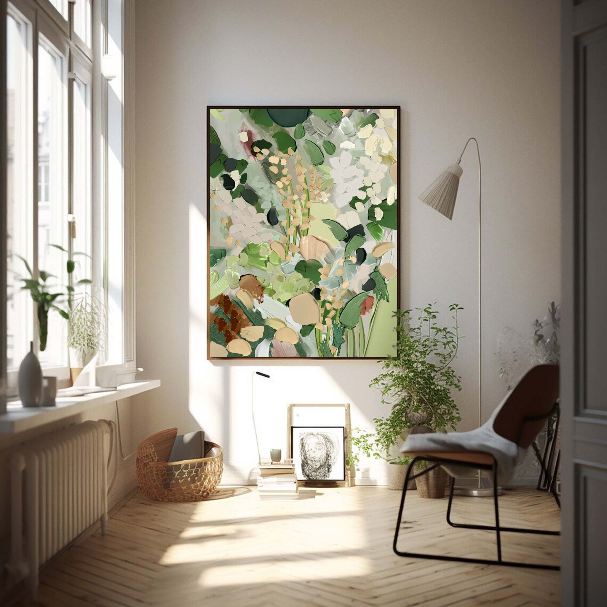 Wall Art Muted Green Tone Wild Spring Floral Bouquet