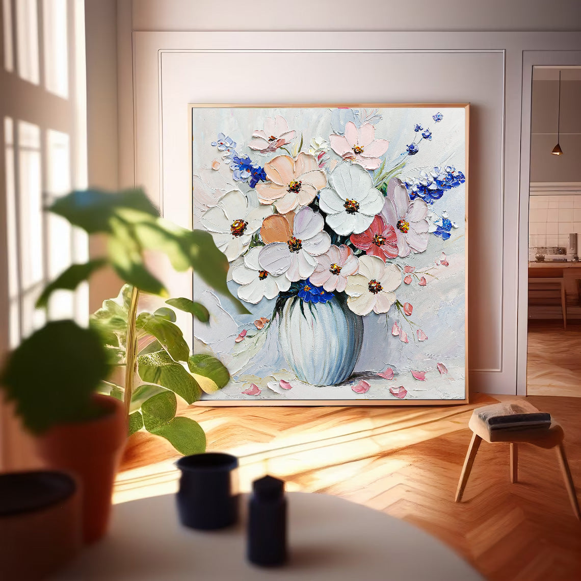 Impasto Textured Floral Bouquet Oil Painting