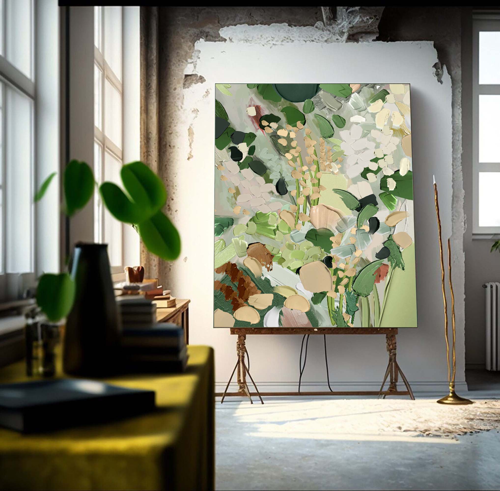 Wall Art Muted Green Tone Wild Spring Floral Bouquet