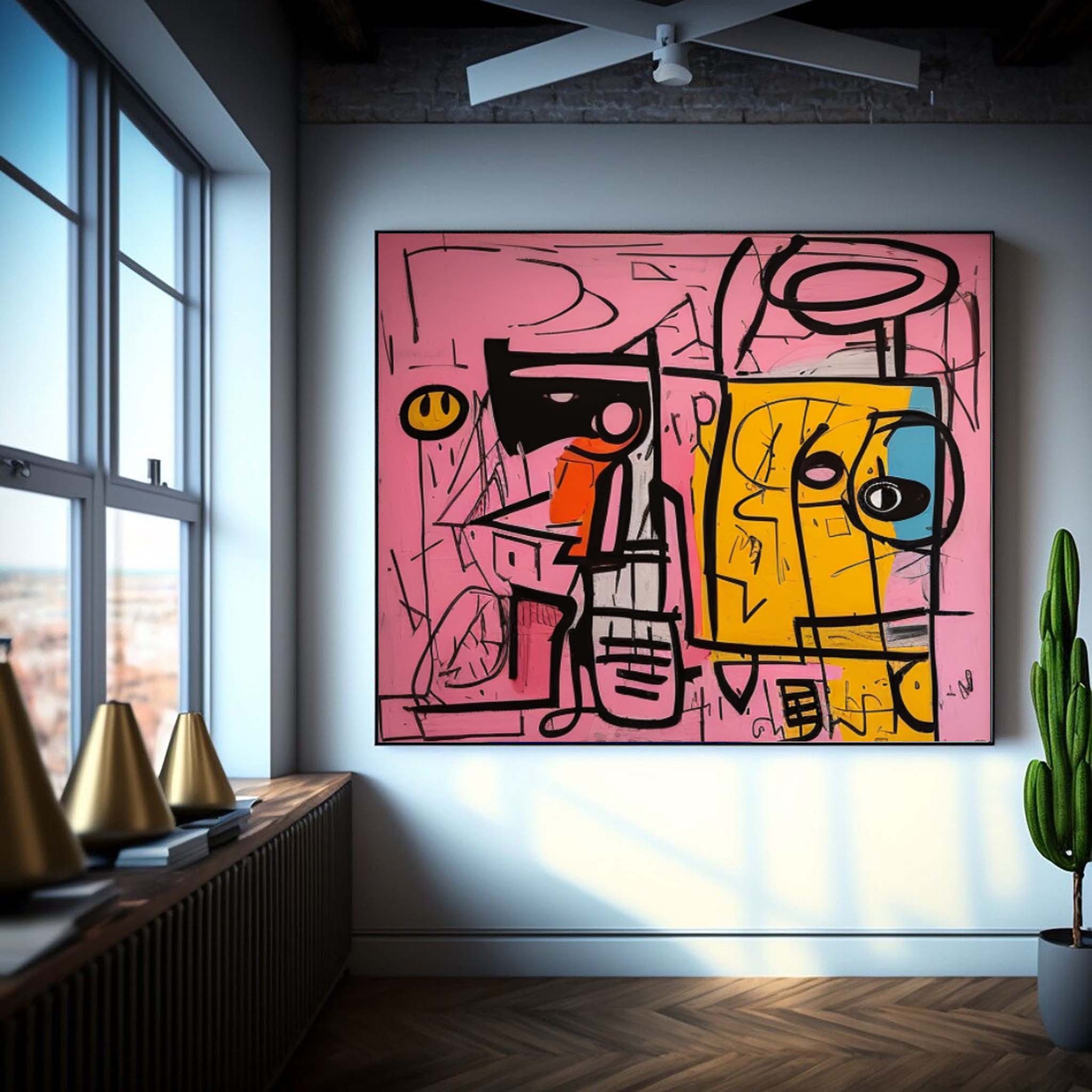 Pink Yellow Graffiti Abstract Canvas Wall Art