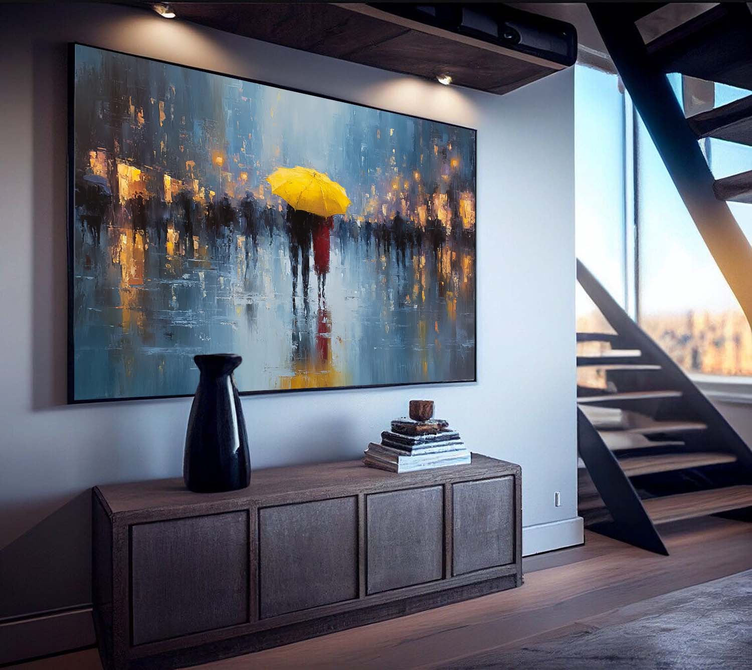 Wall Art People Poignant Romantic Rainy City