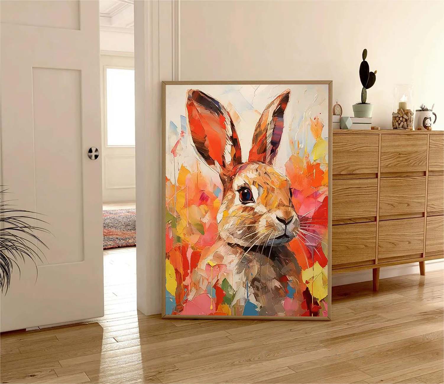 Wall Art Impasto Animal Vibrant Rabbit Decor