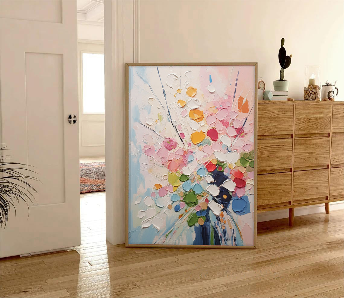 Wall Art Vibrant Multicolored Abstract Flower Bouquet
