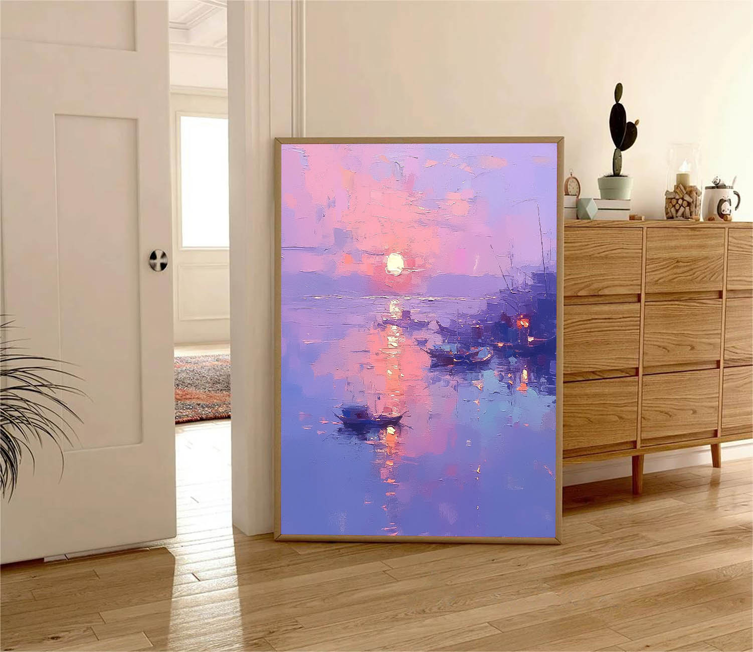 Pastel Sunset Harbor Abstract Wall Art