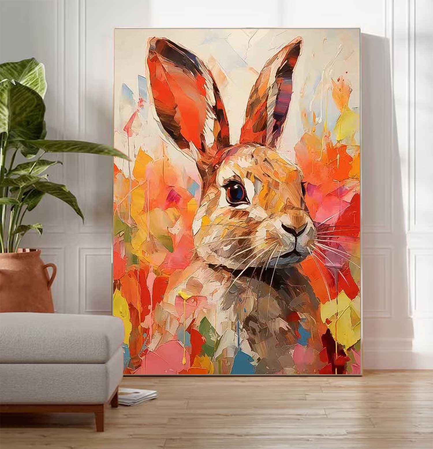 Wall Art Impasto Animal Vibrant Rabbit Decor