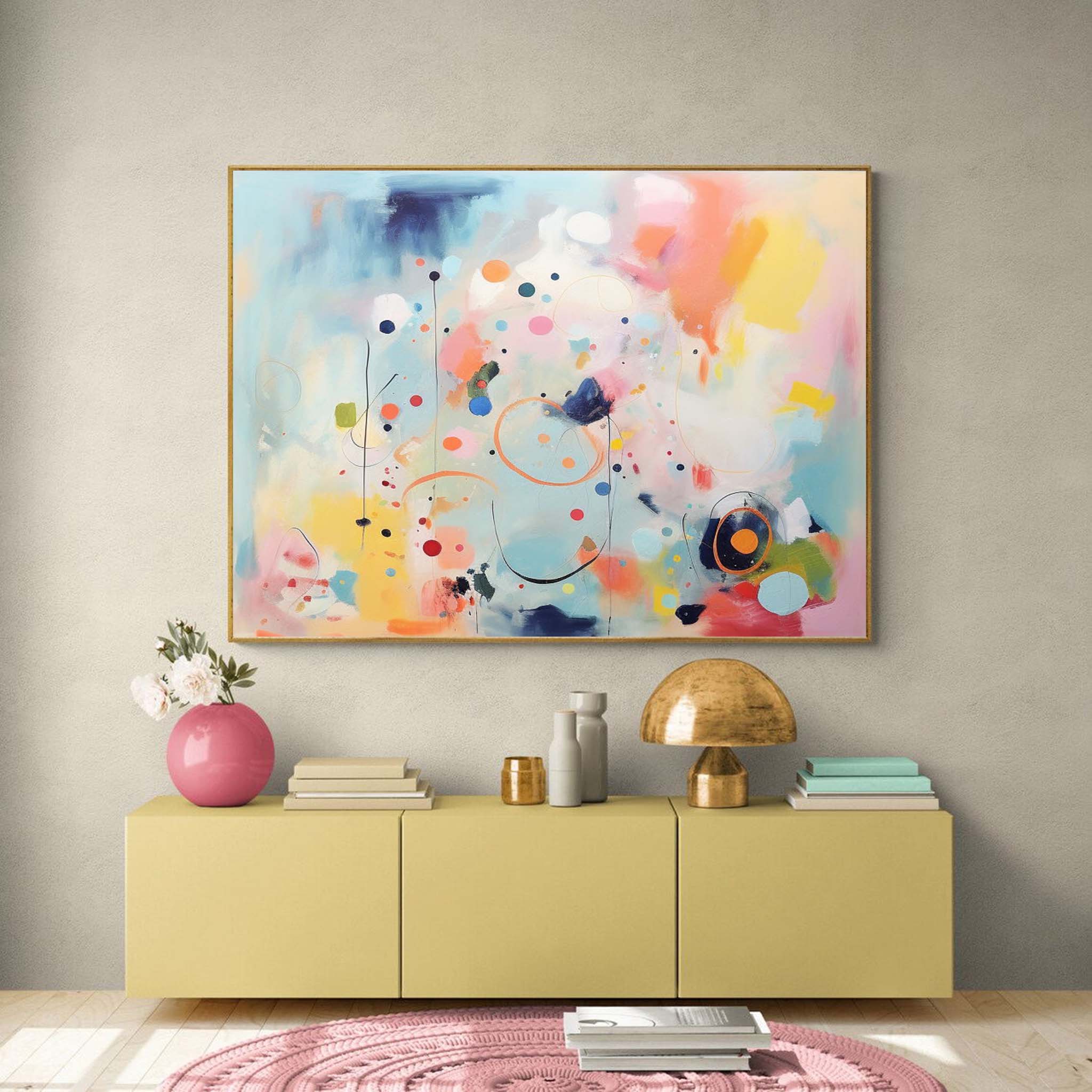 Vibrant Pastel Abstract Canvas Oil Painting