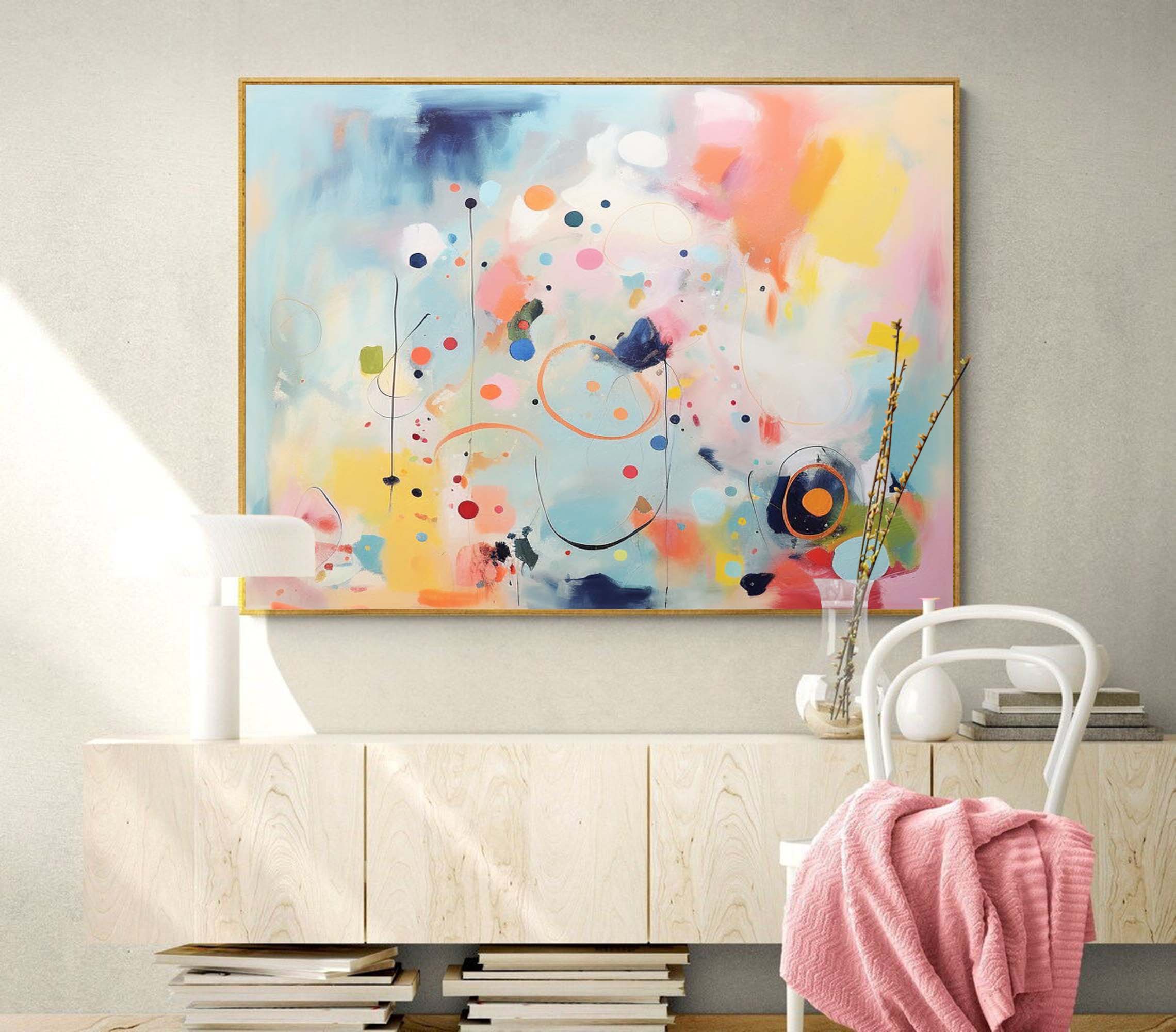 Vibrant Pastel Abstract Canvas Oil Painting