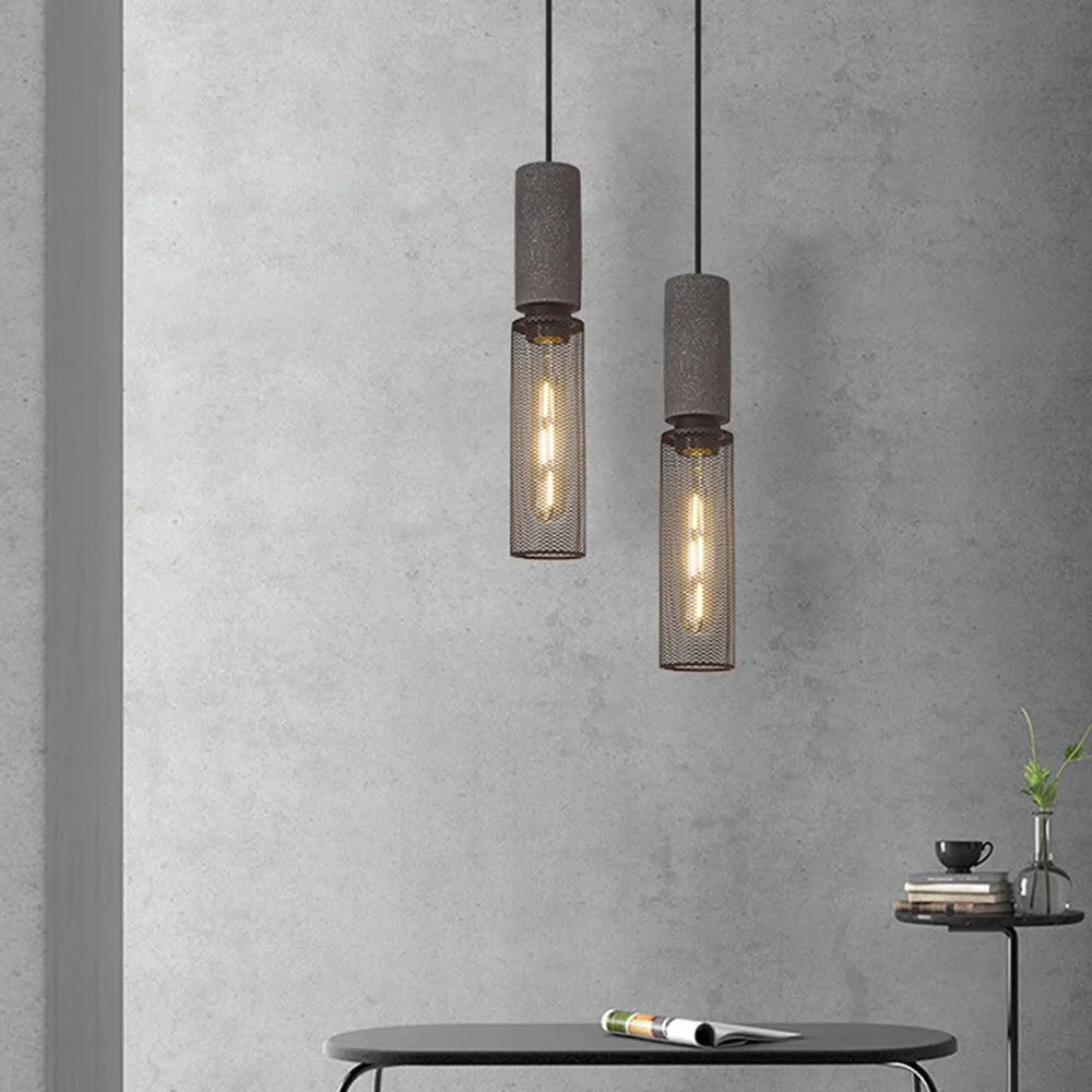 Xenith Industrial Cylindrical Pendant Light, Cement/Metal - Neutralighting