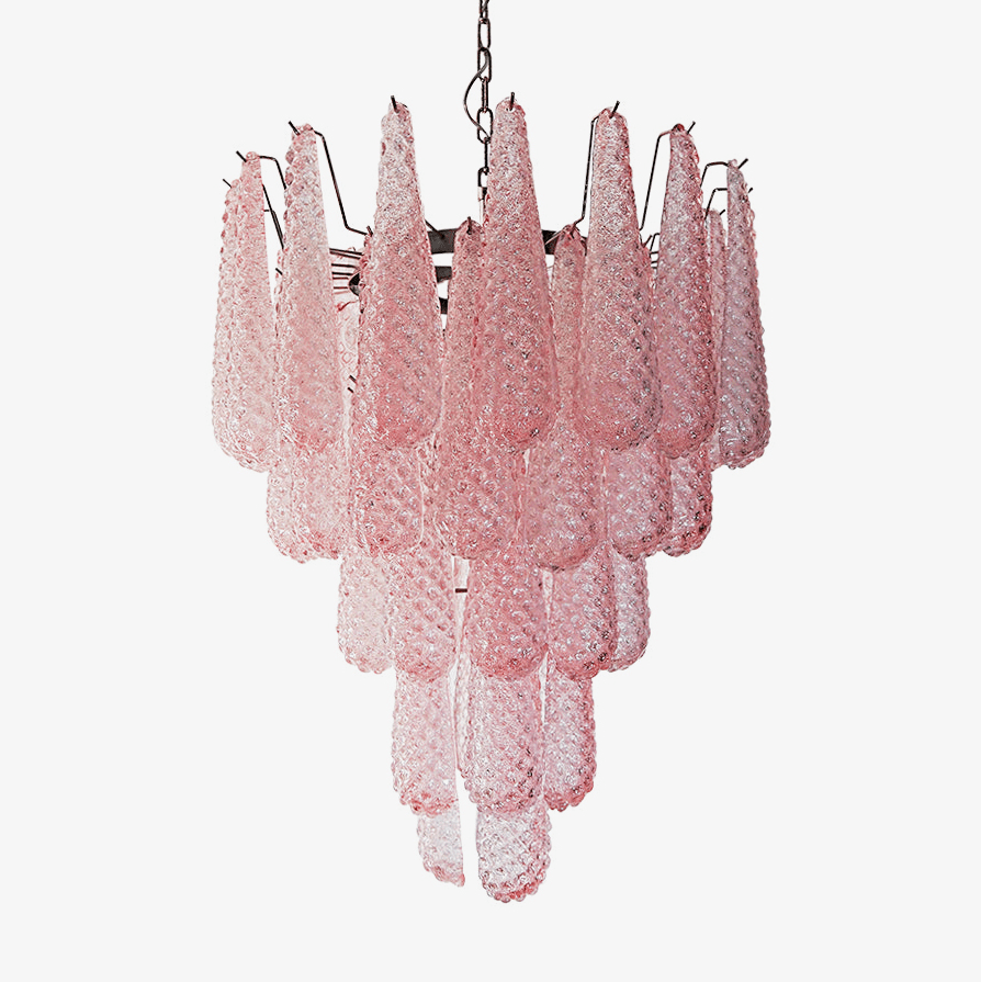 Aurora Chandelier Pink Droplet Murano Glass Diamond Pattern Waterfall