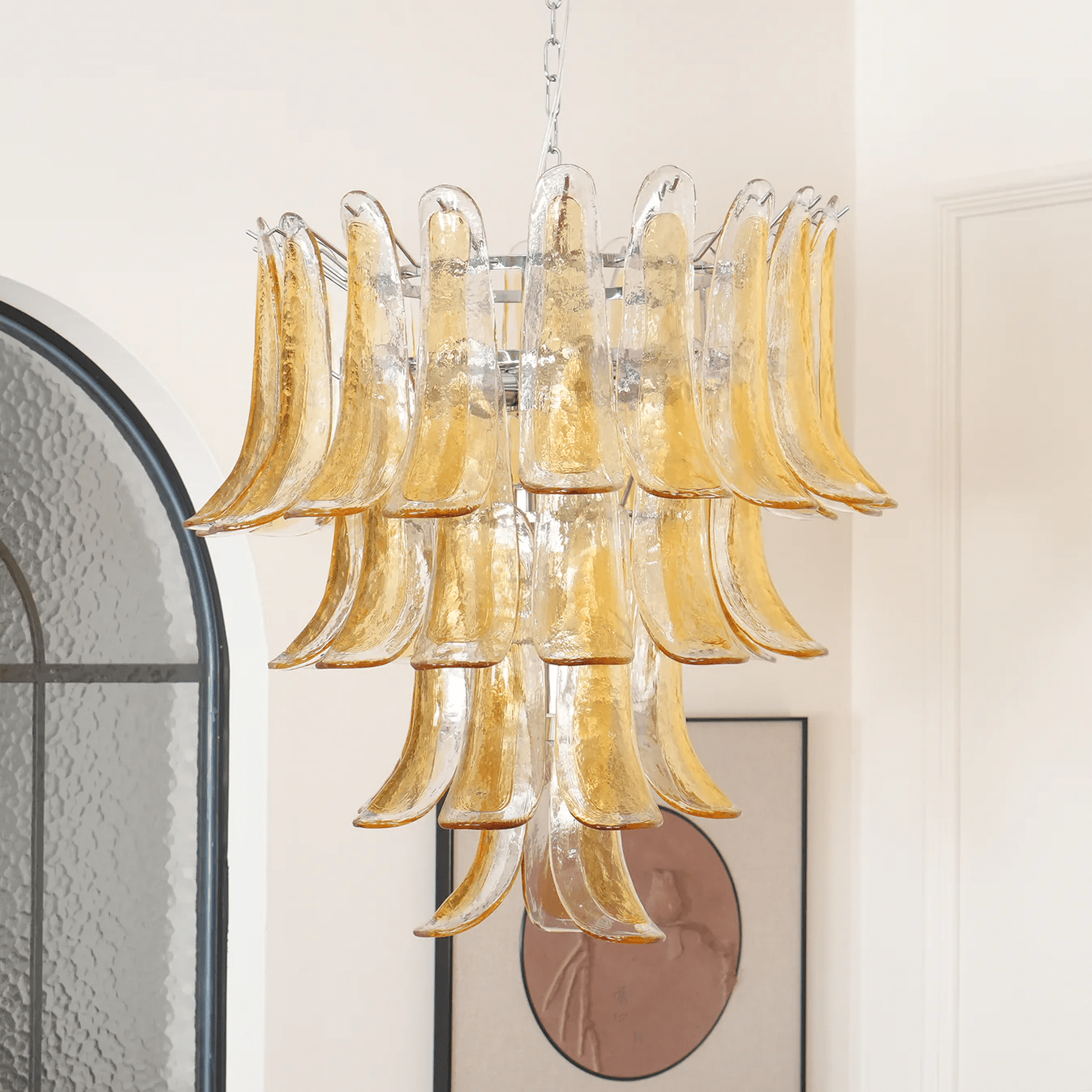 Aurora Chandelier Amber Lily Murano Glass Layered Centerpiece