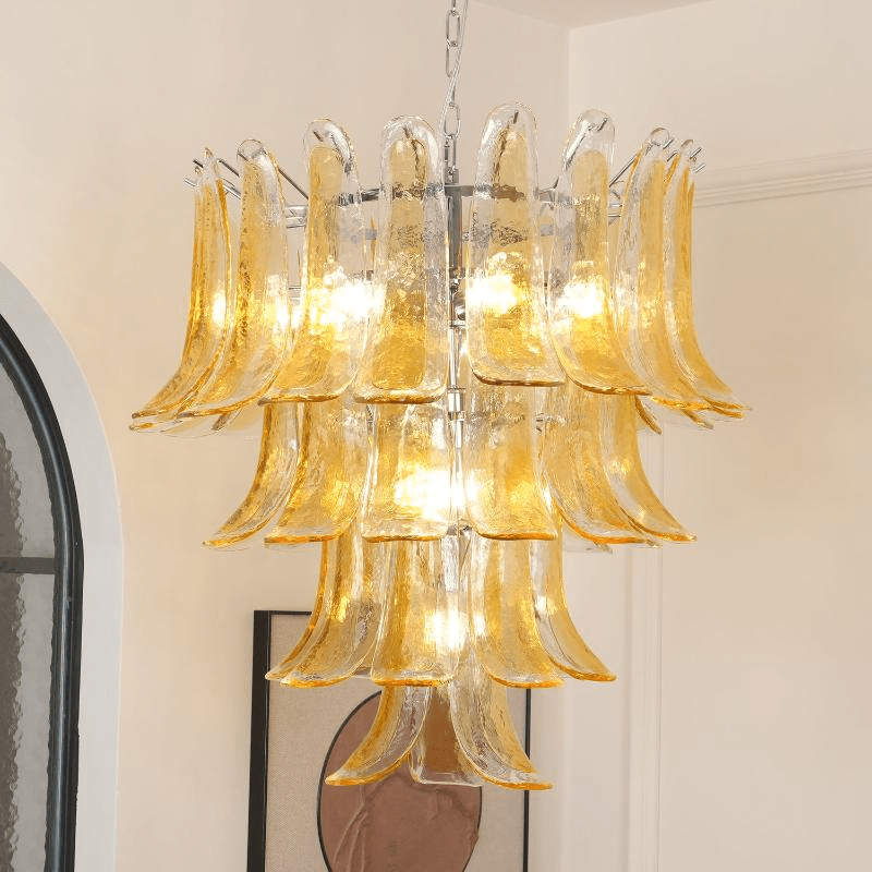 Aurora Chandelier Amber Lily Murano Glass Layered Centerpiece