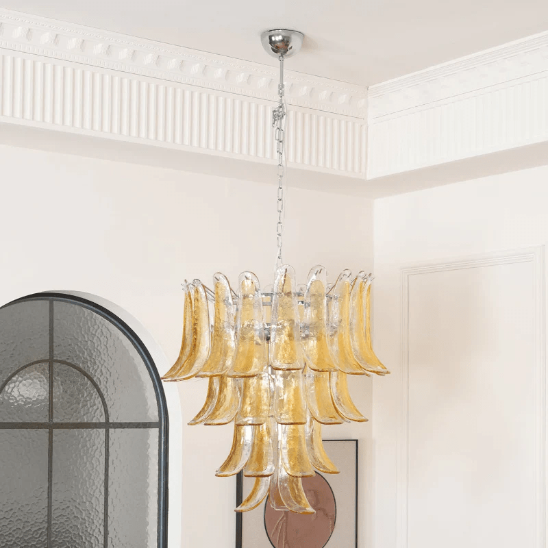 Aurora Chandelier Amber Lily Murano Glass Layered Centerpiece